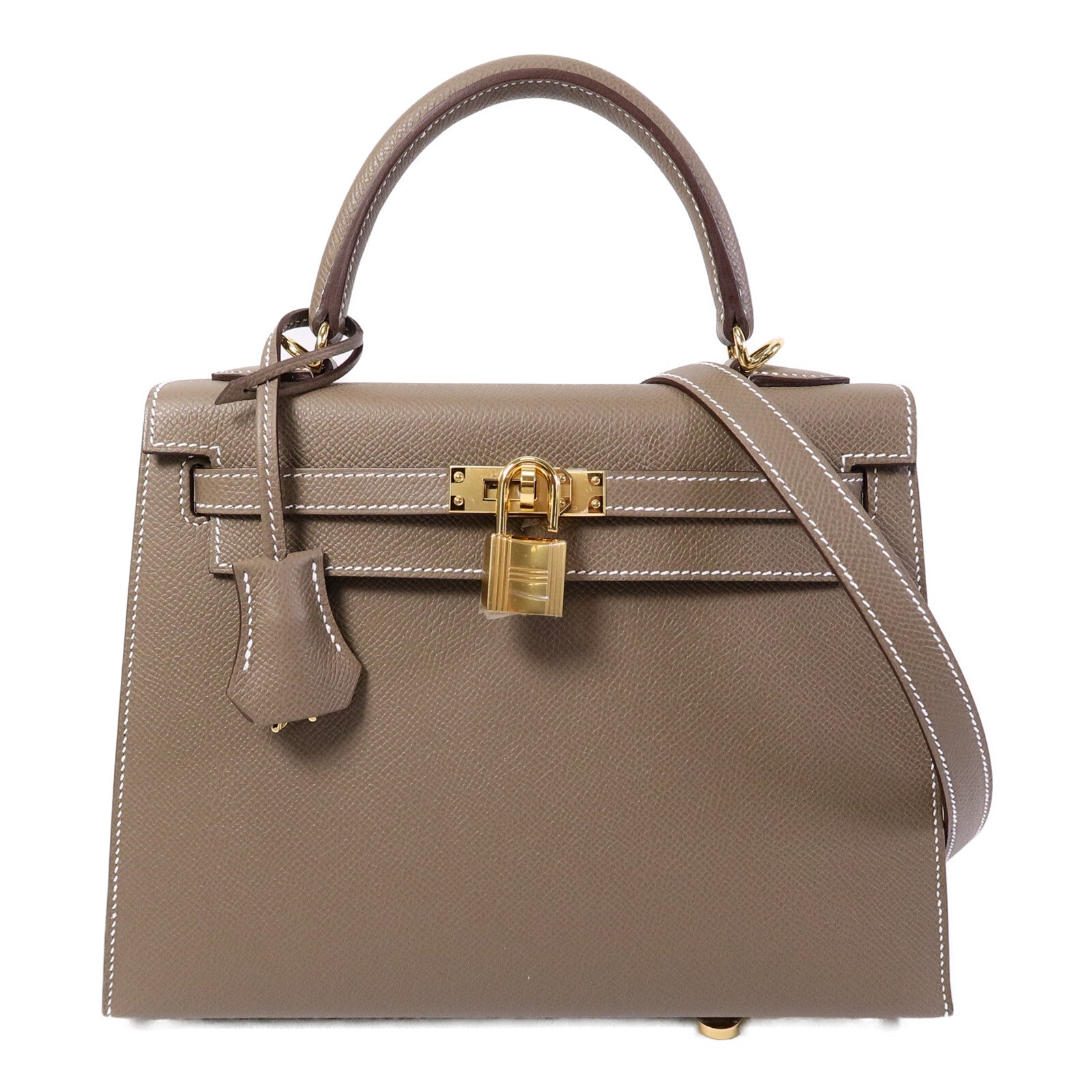 HERMES Epsom皮革Kelly 25手挽肩背兩用袋Etoupe