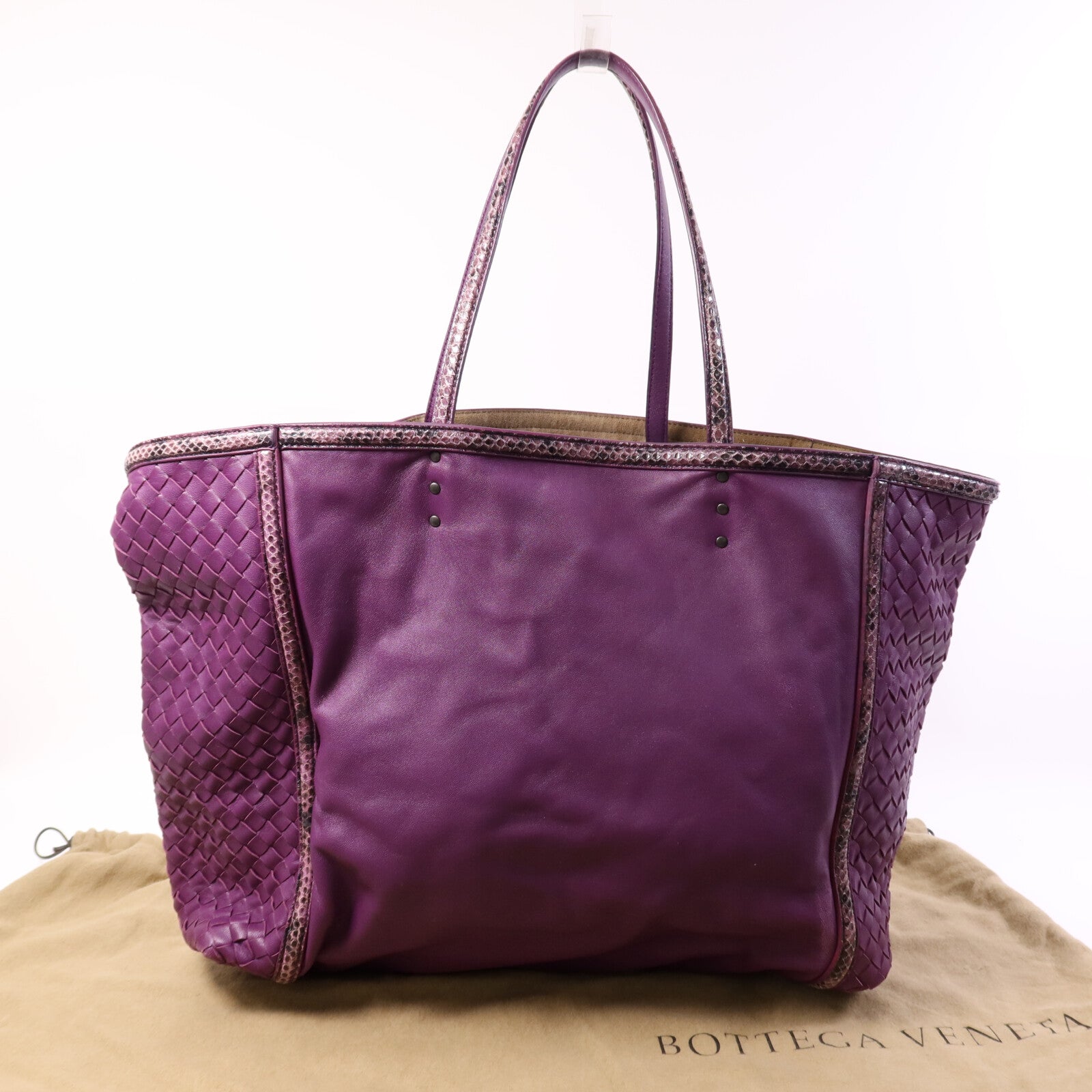BOTTEGA VENETA 羊皮/蛇皮皮革Tote Bag銀扣手挽袋