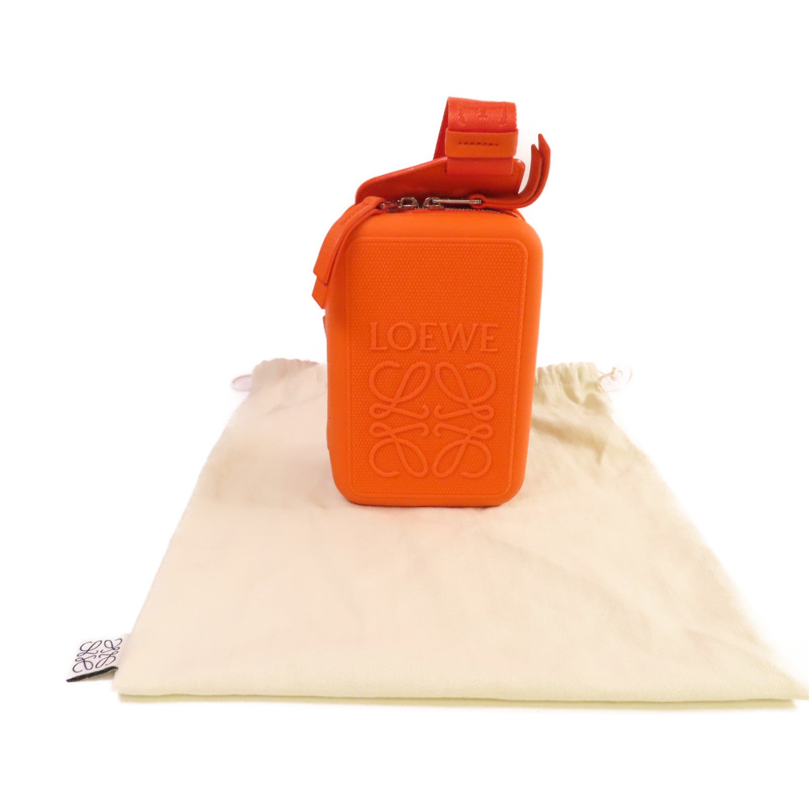 LOEWE TPU/牛皮皮革Molded Sling Crossbody Shoulder Bag銀扣肩背袋橙色