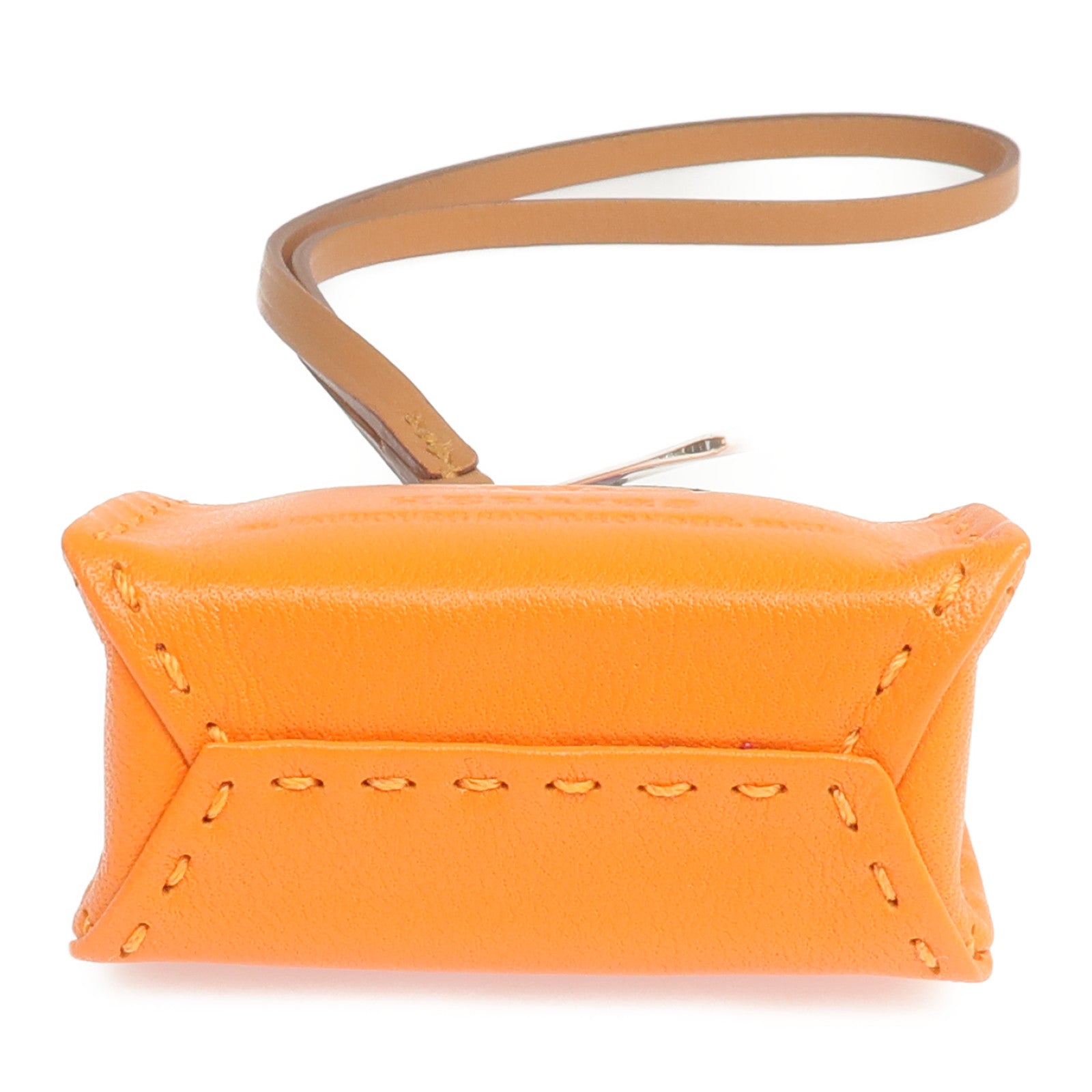 HERMES Milo皮革Sac Orange Charm掛飾Orange