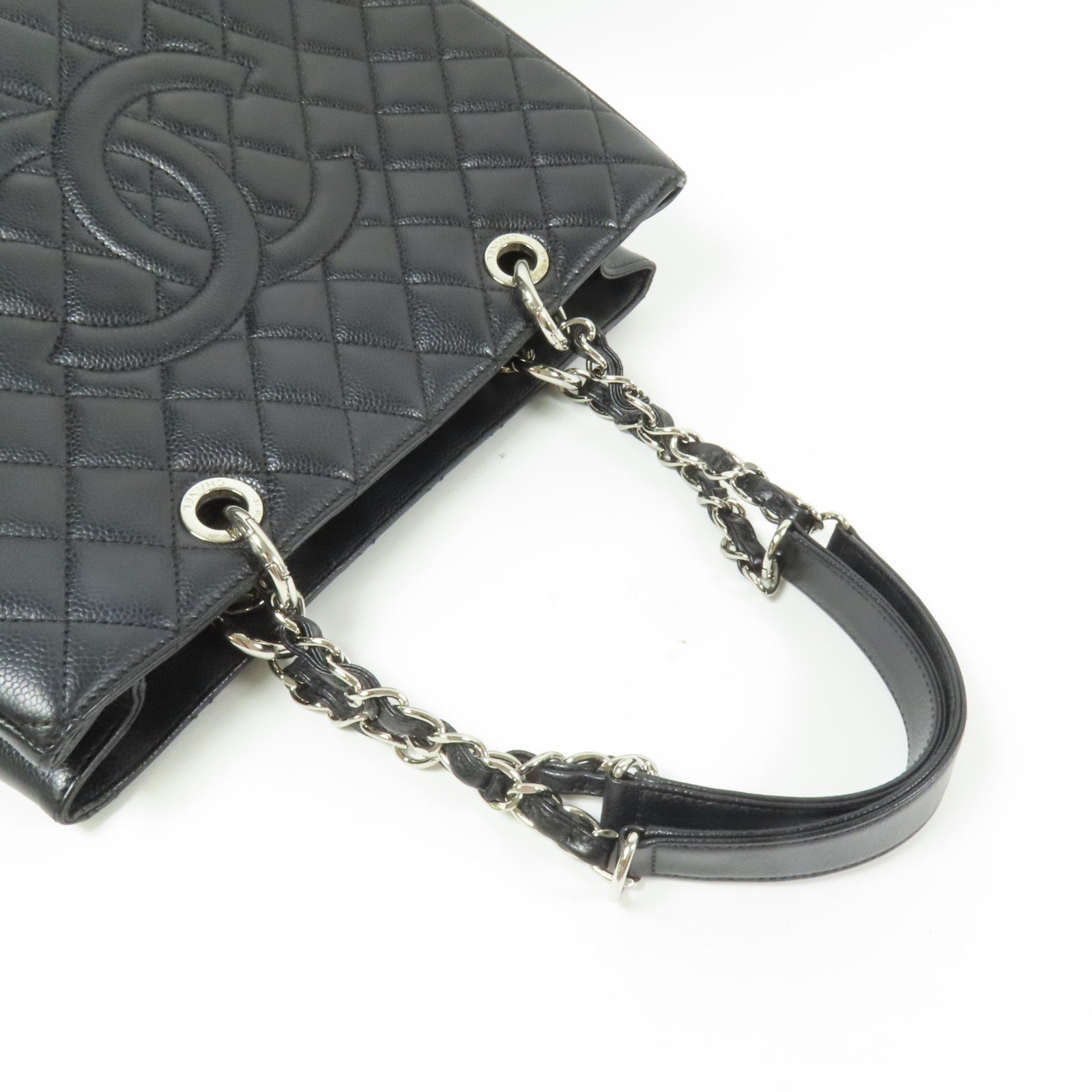 CHANEL 牛皮皮革GST銀扣鏈帶肩背袋