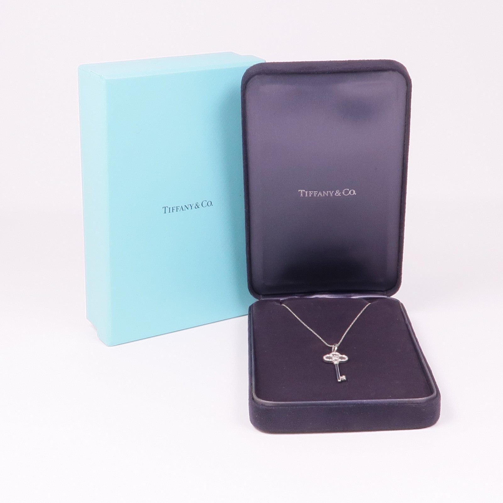 TIFFANY＆CO 18K白金/PT950鉑金Crown Key Necklace鑽石項鍊