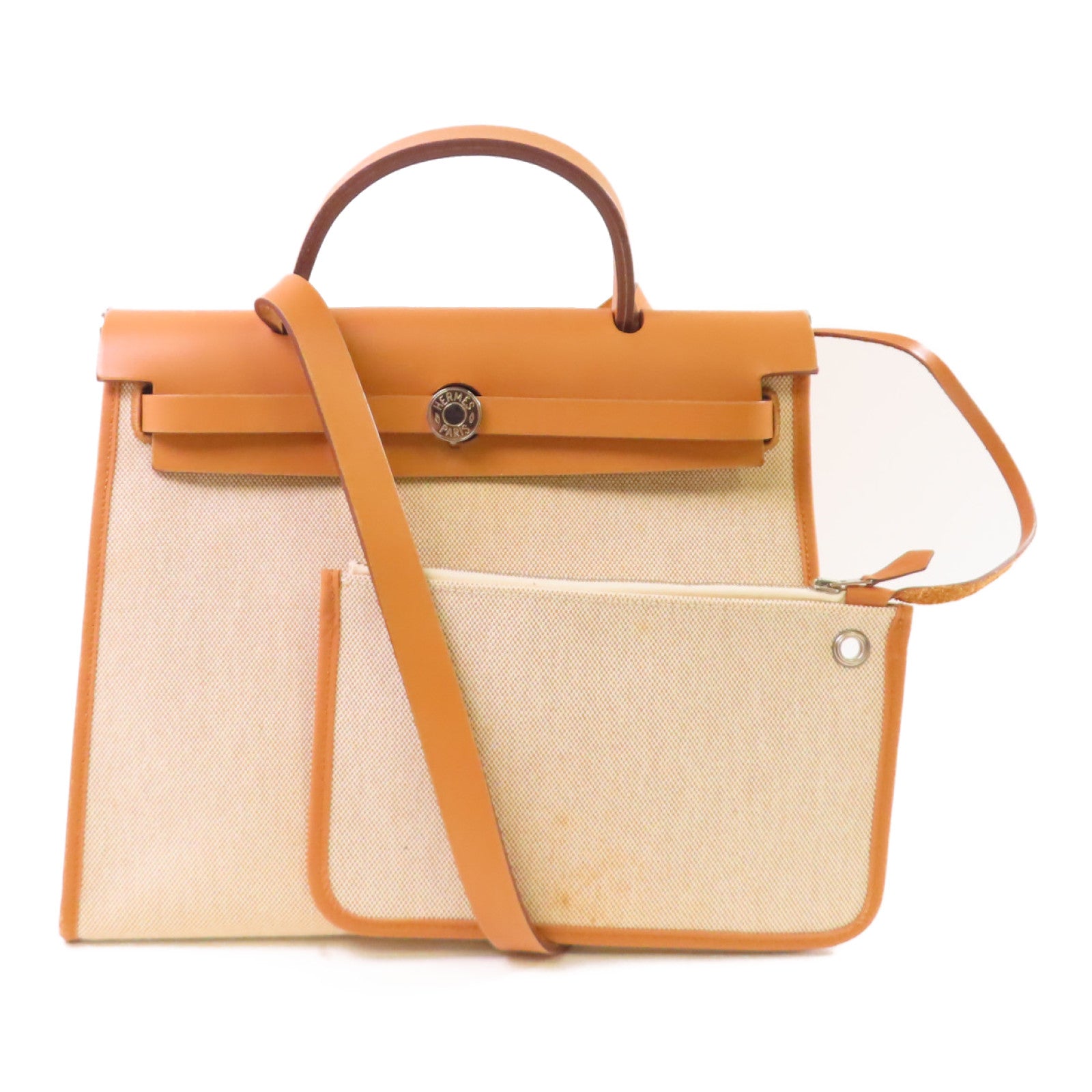 HERMES Toile-H帆布Herbag TPM 2Way Shoulder Bag銀扣手挽肩背兩用袋Beton冰川白色