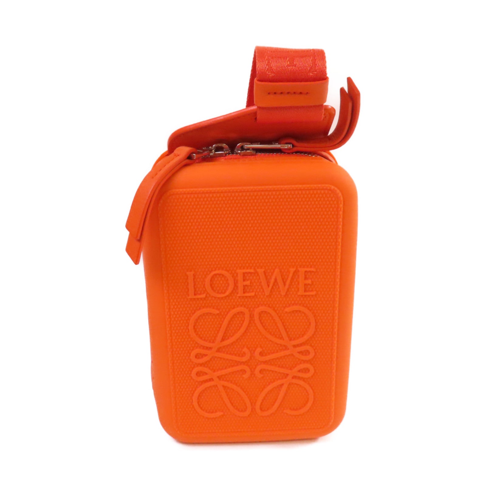 LOEWE TPU/牛皮皮革Molded Sling Crossbody Shoulder Bag銀扣肩背袋橙色