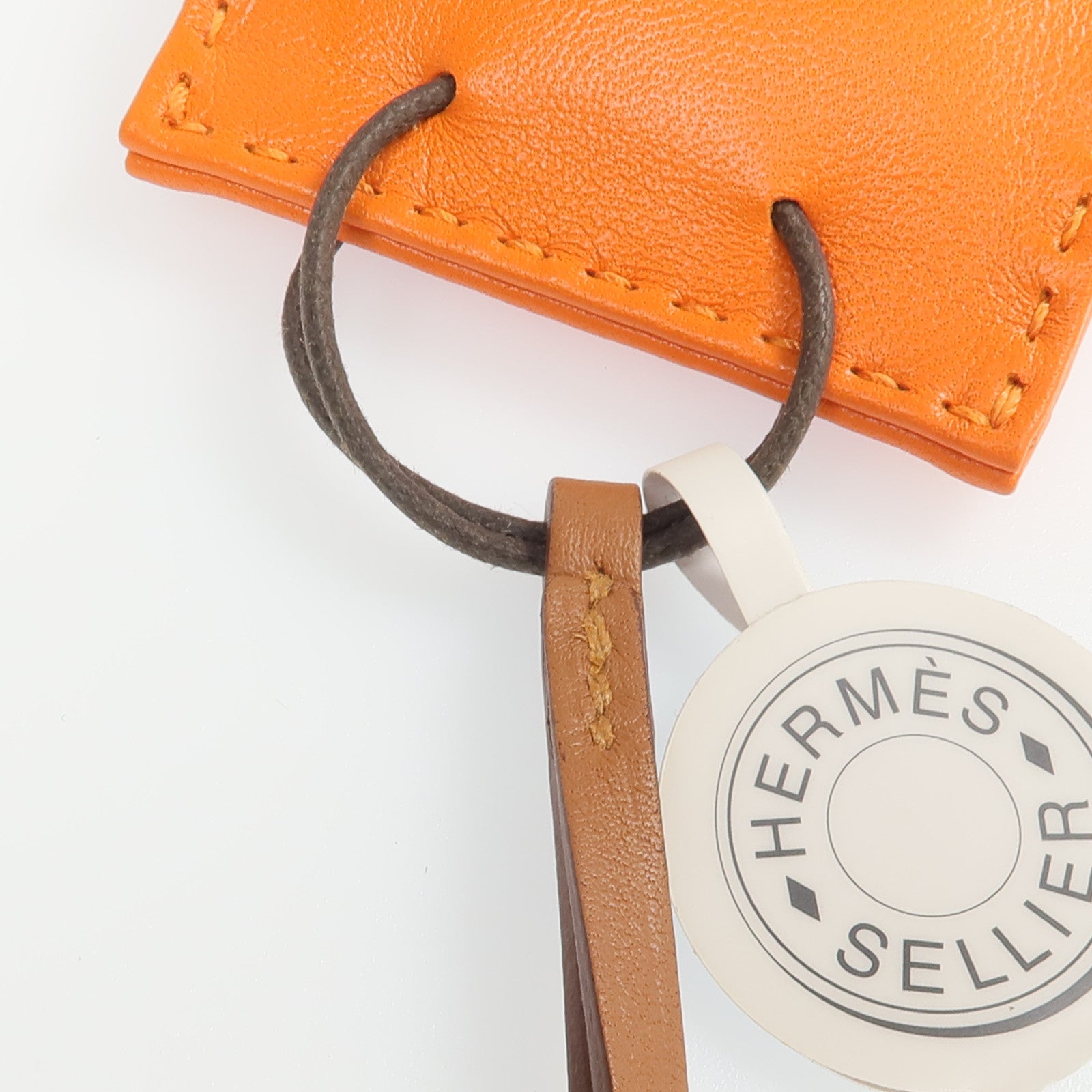 HERMES Milo皮革Sac Orange Charm掛飾Orange
