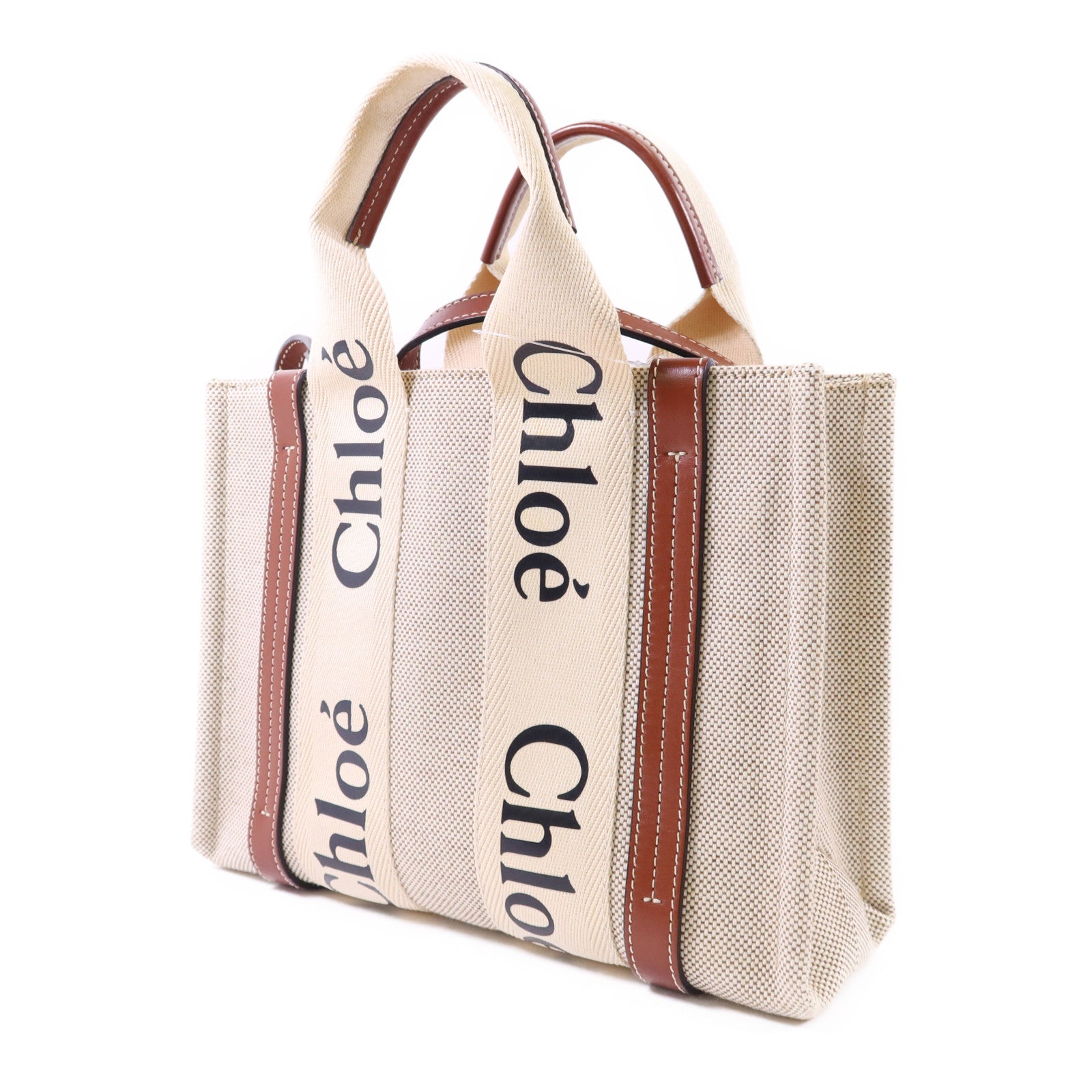 Chloe 帆布Woody Small金扣手挽肩背兩用袋