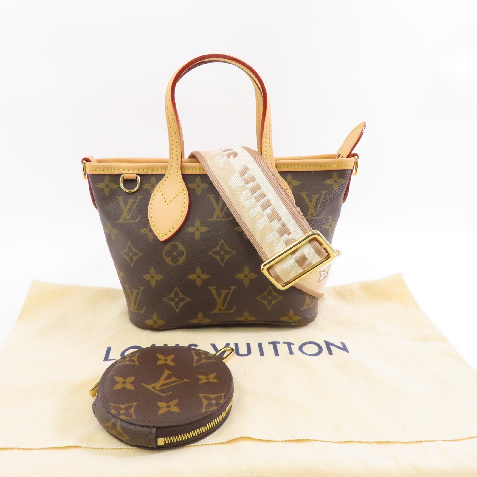 LOUIS VUITTON Monogram Neverfull BB金扣手挽肩背兩用袋棕色