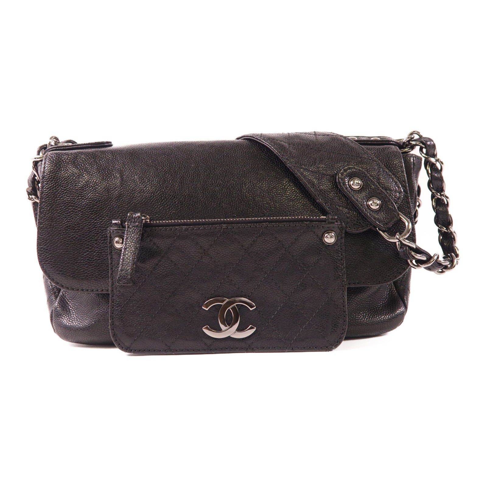 CHANEL 牛皮皮革Pocket in the City銀扣肩背袋