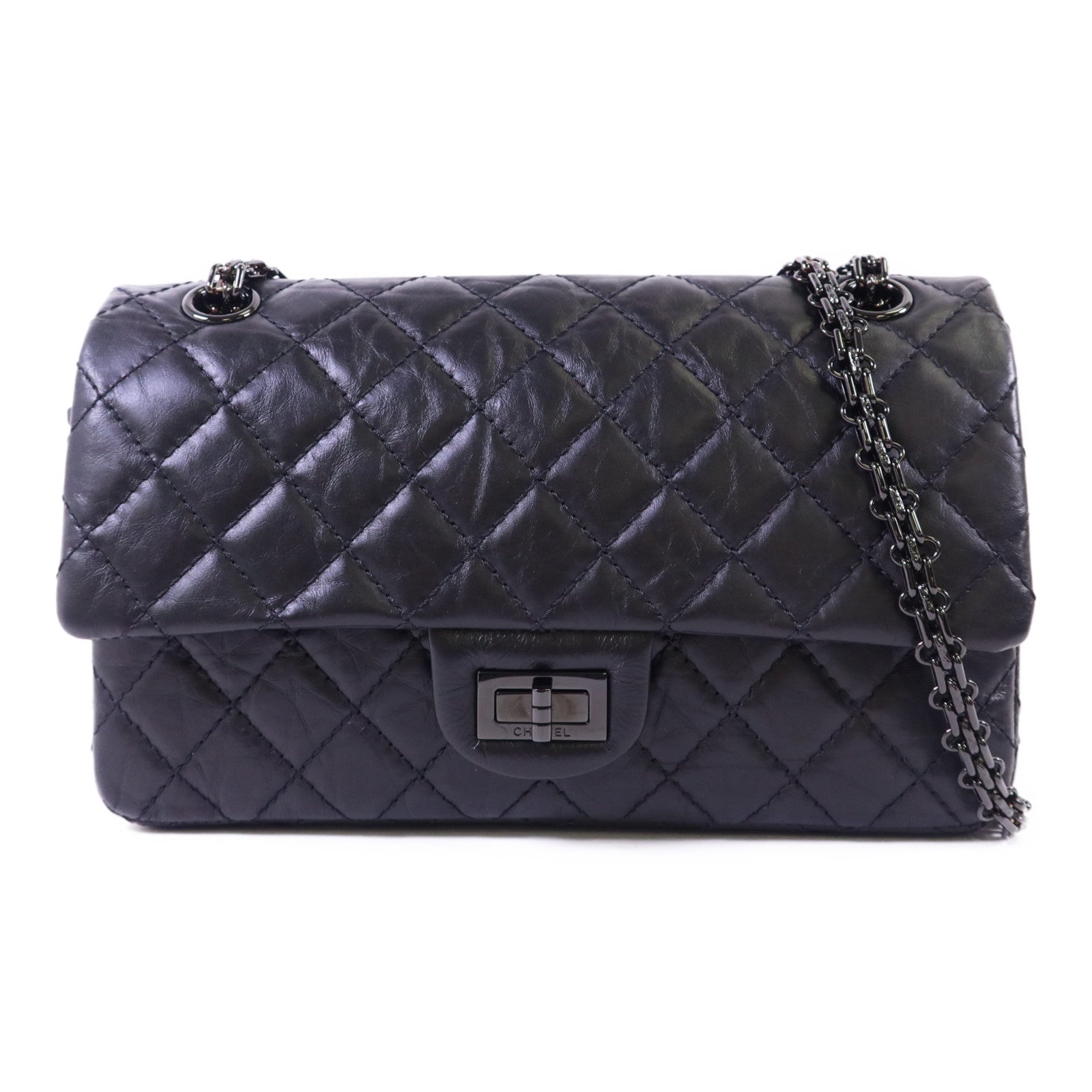 CHANEL 牛皮皮革2.55 So Black鏈帶肩背袋
