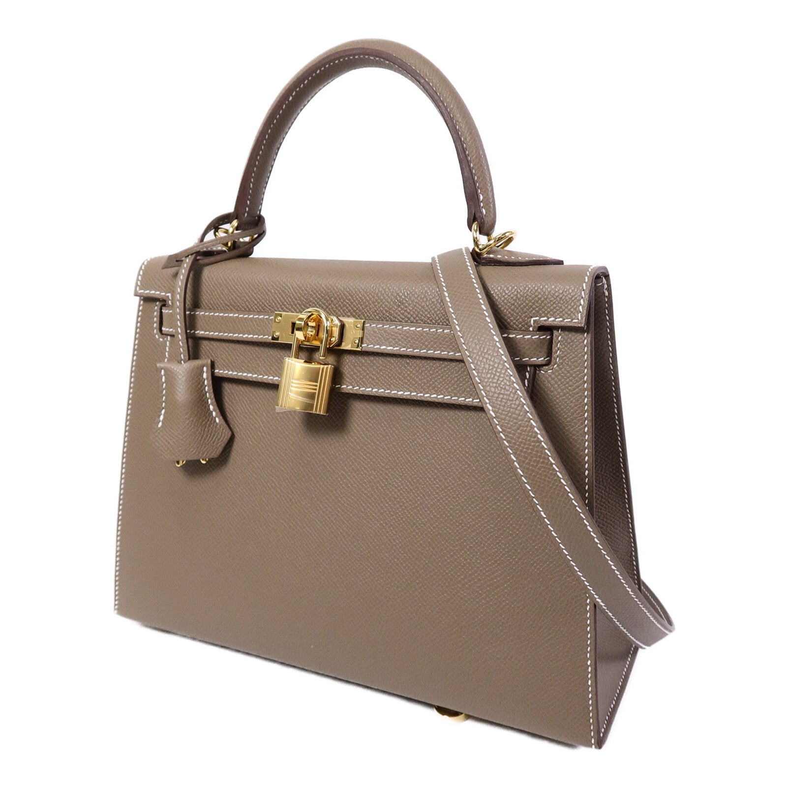 HERMES Epsom皮革Kelly 25手挽肩背兩用袋Etoupe