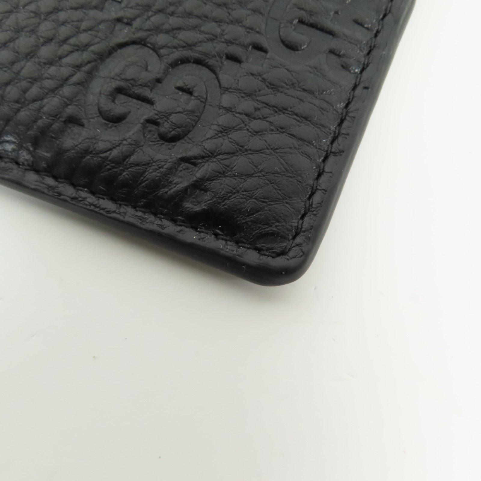 GUCCI GG Emblem Card Case 815883 AAEEM 1000 GG Grainy Leather Black