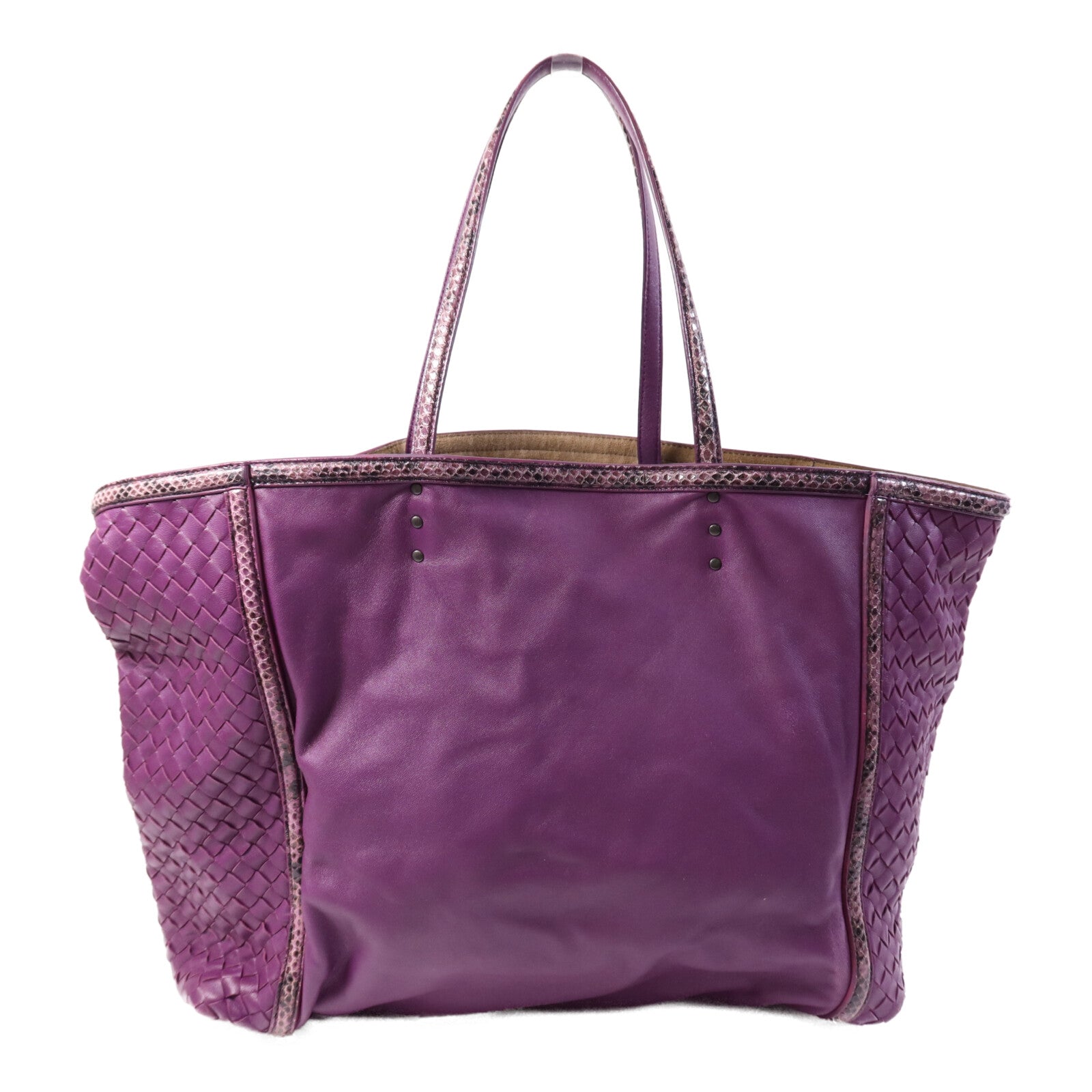 BOTTEGA VENETA 羊皮/蛇皮皮革Tote Bag銀扣手挽袋