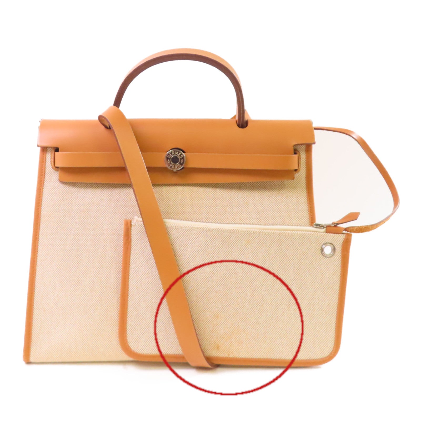 HERMES Toile-H帆布Herbag TPM 2Way Shoulder Bag銀扣手挽肩背兩用袋Beton冰川白色