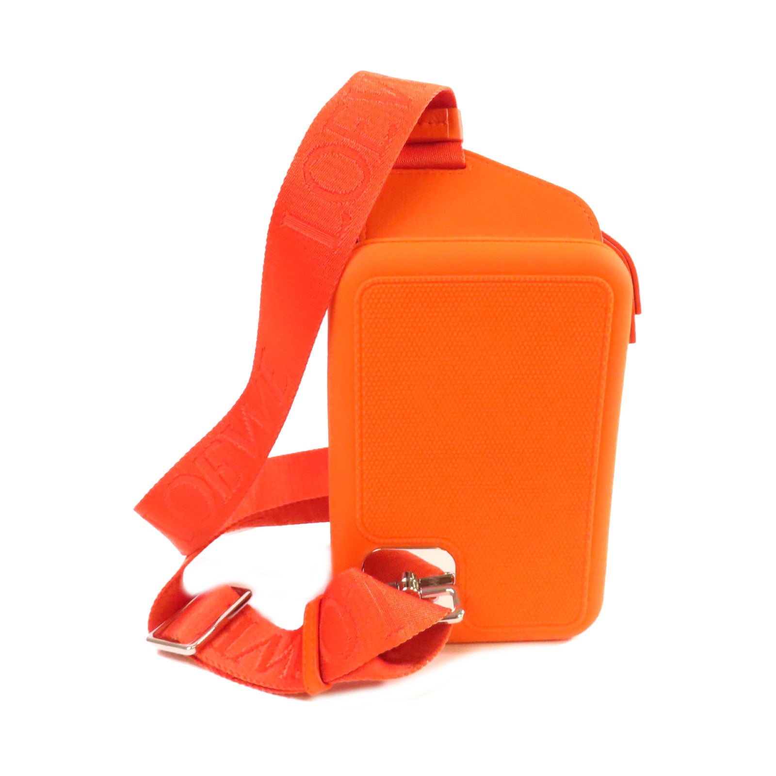 LOEWE TPU/牛皮皮革Molded Sling Crossbody Shoulder Bag銀扣肩背袋橙色