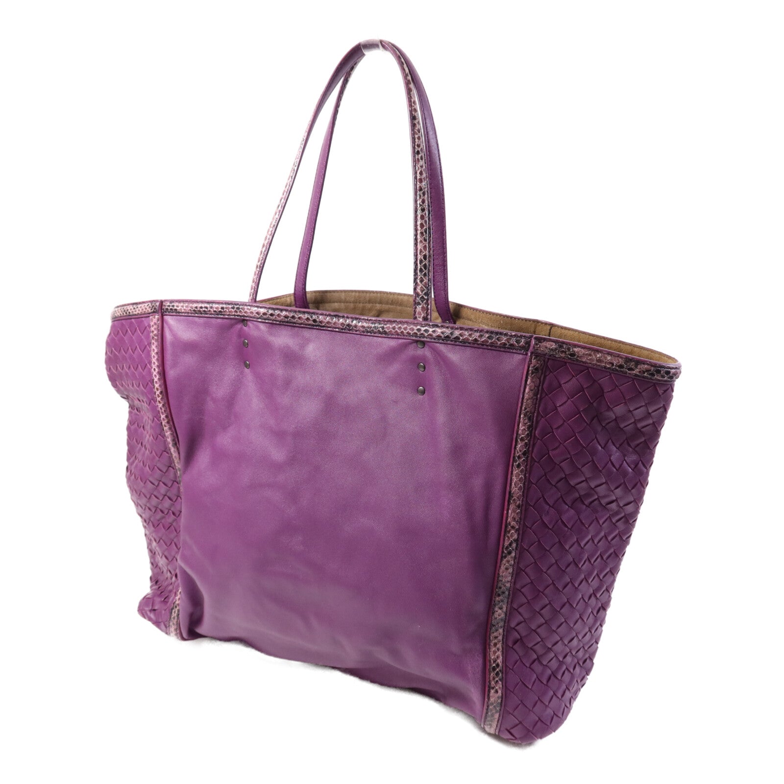 BOTTEGA VENETA 羊皮/蛇皮皮革Tote Bag銀扣手挽袋