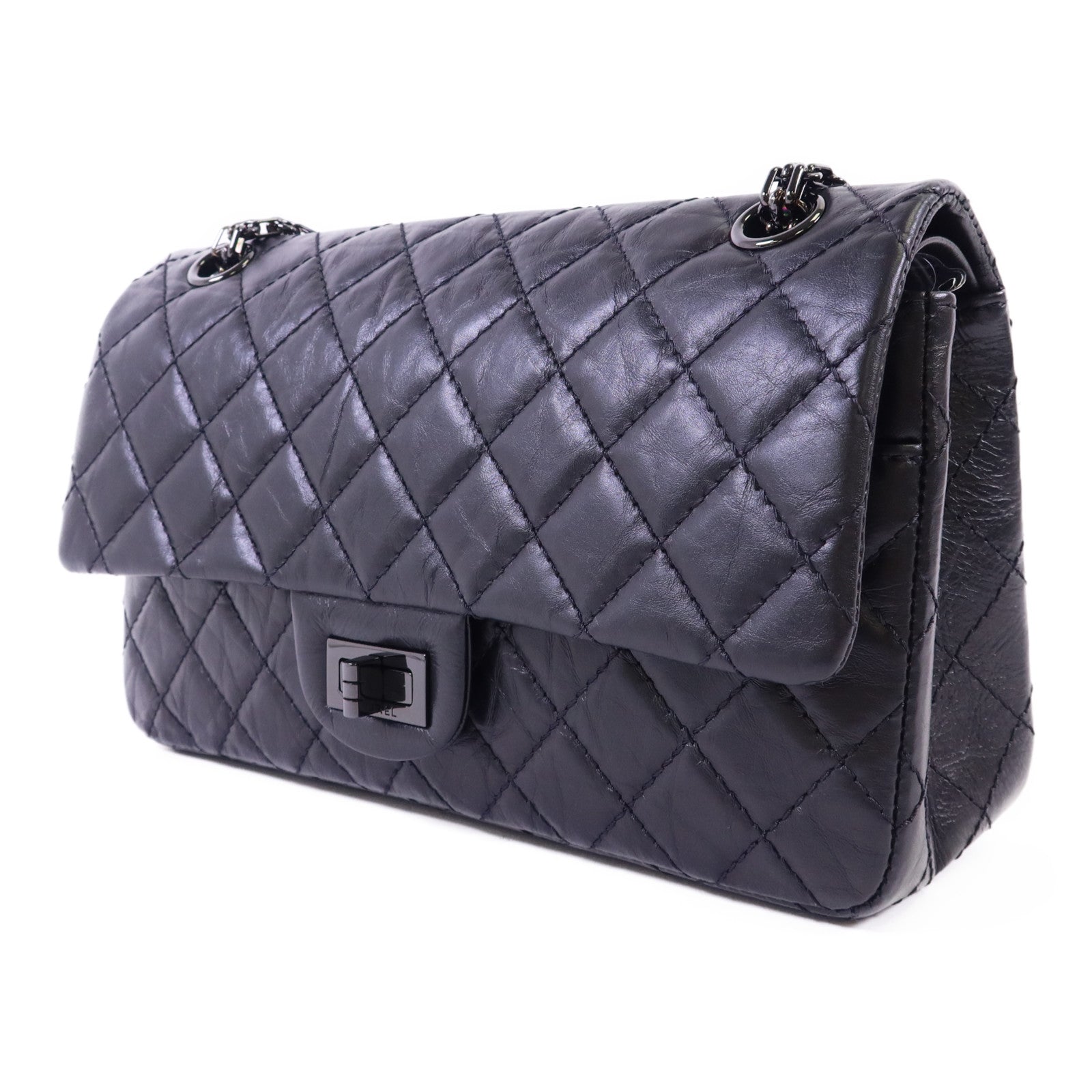 CHANEL 牛皮皮革2.55 So Black鏈帶肩背袋