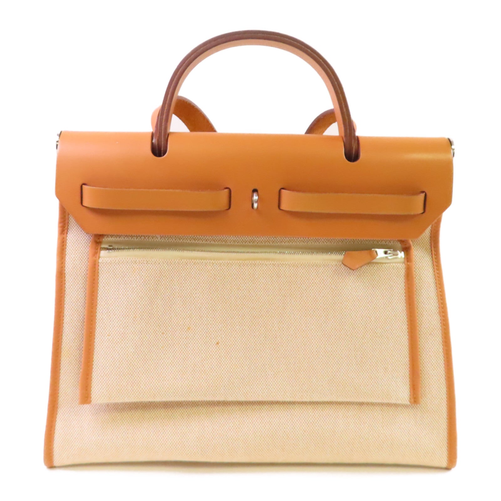 HERMES Toile-H帆布Herbag TPM 2Way Shoulder Bag銀扣手挽肩背兩用袋Beton冰川白色