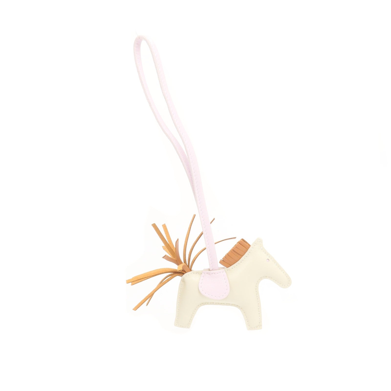 HERMES Milo皮革Rodeo PM掛飾Craie/Mauve Sylvestre/Gold