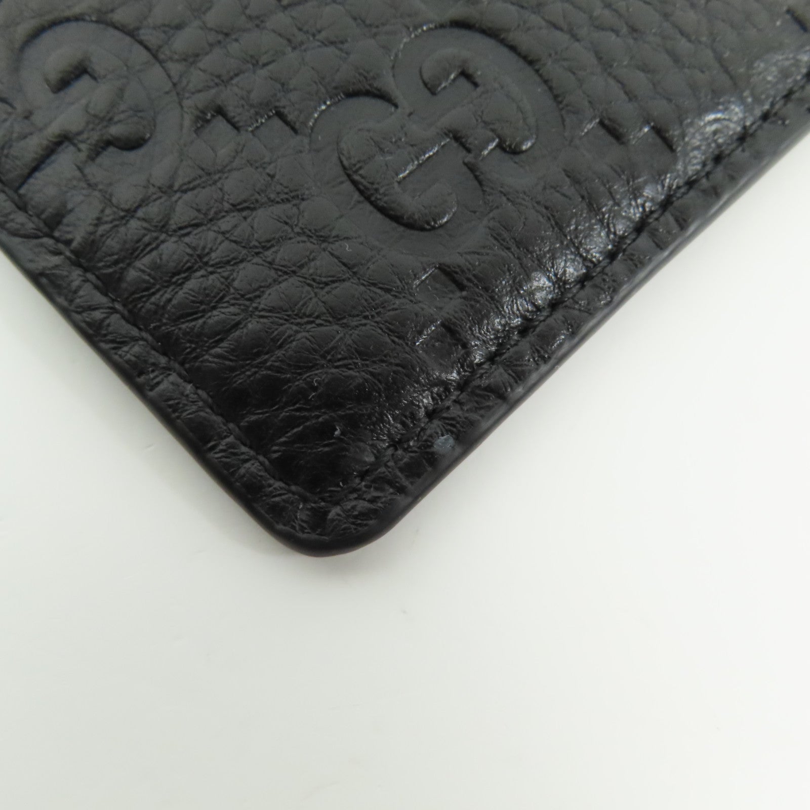 GUCCI GG Emblem Card Case 815883 AAEEM 1000 GG Grainy Leather Black 6634