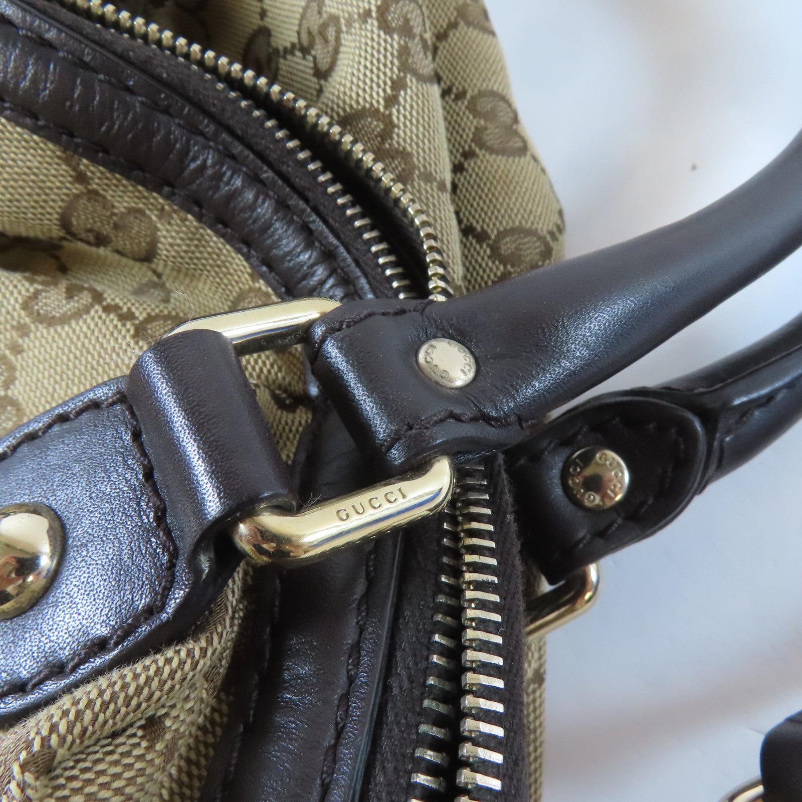GUCCI 【激減優惠】帆布Sukey Boston Bag金扣手挽肩背兩用袋啡色