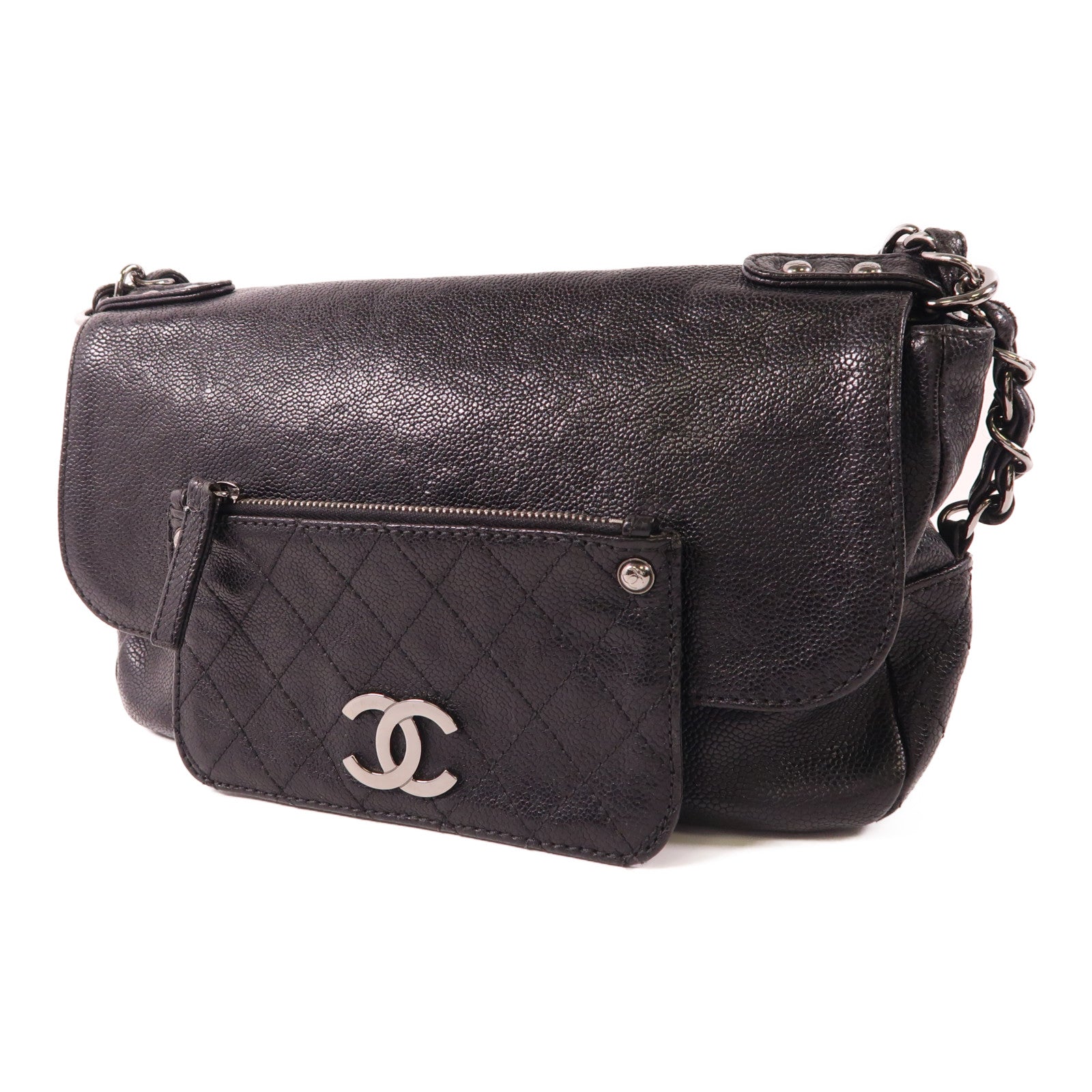 CHANEL 牛皮皮革Pocket in the City銀扣肩背袋