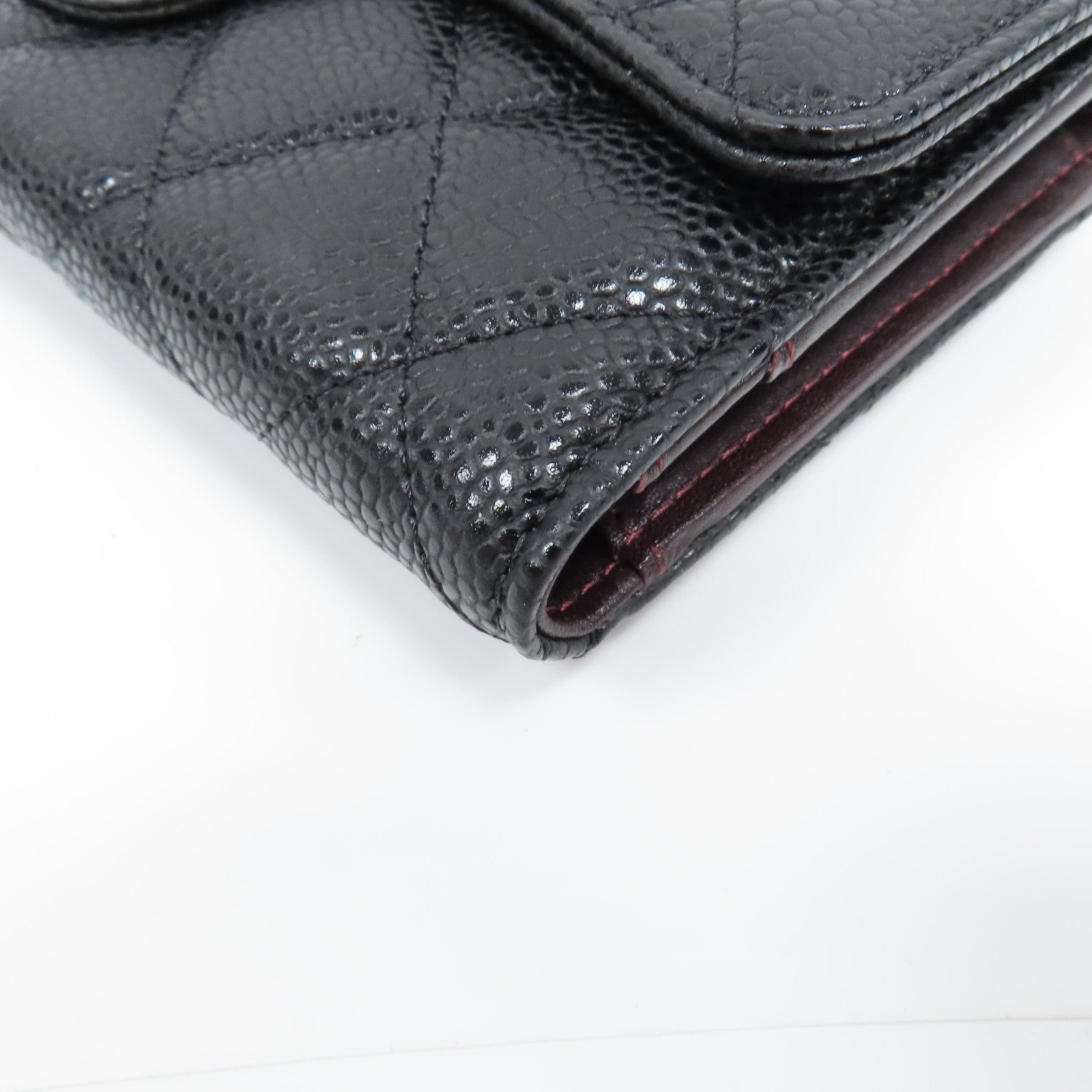 CHANEL 菱格牛皮皮革Wallet金扣長錢包黑色
