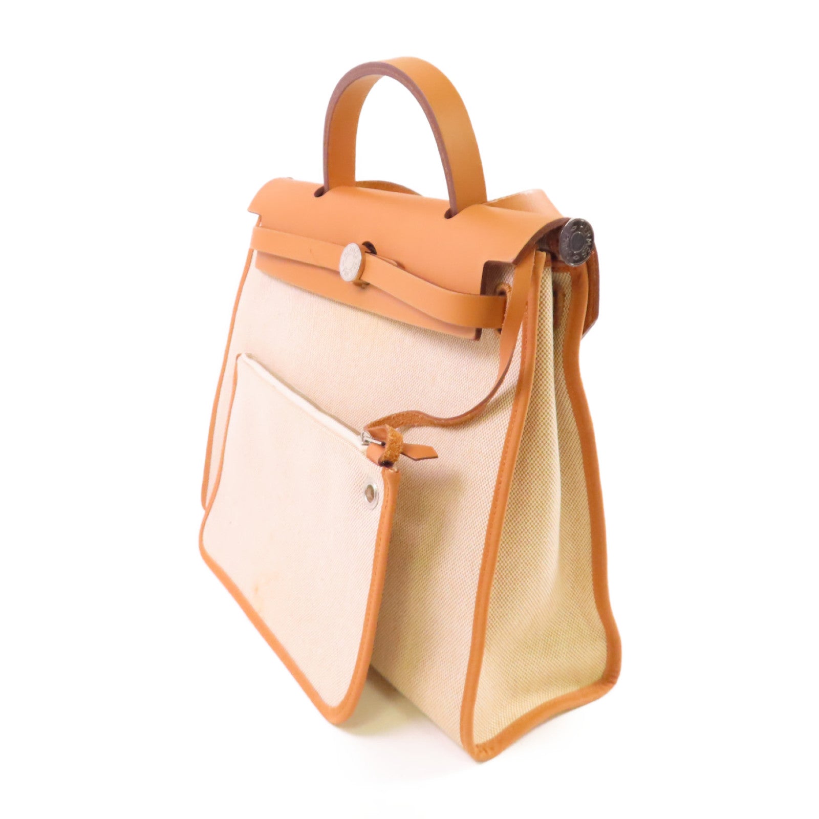 HERMES Toile-H帆布Herbag TPM 2Way Shoulder Bag銀扣手挽肩背兩用袋Beton冰川白色