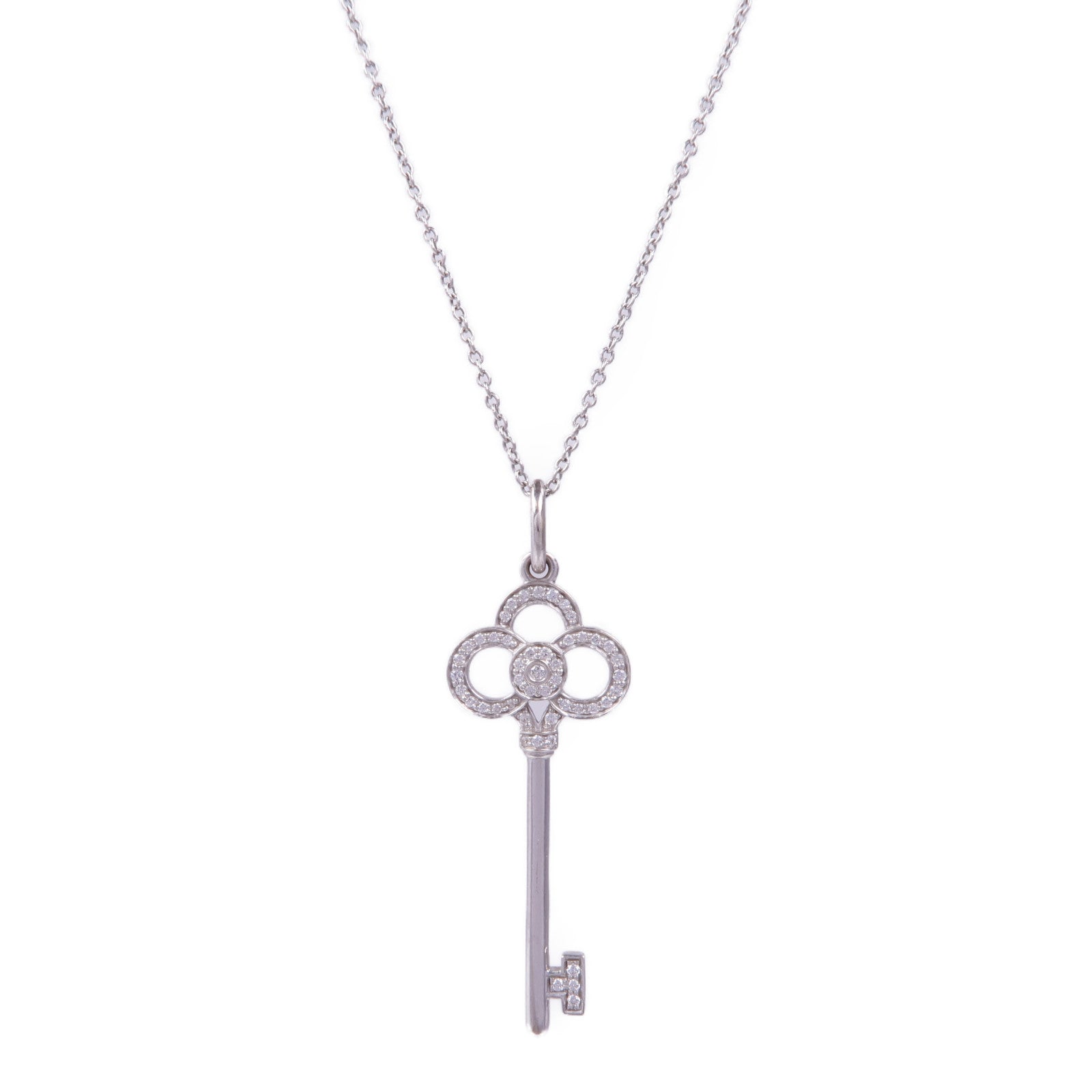 TIFFANY＆CO 18K白金/PT950鉑金Crown Key Necklace鑽石項鍊