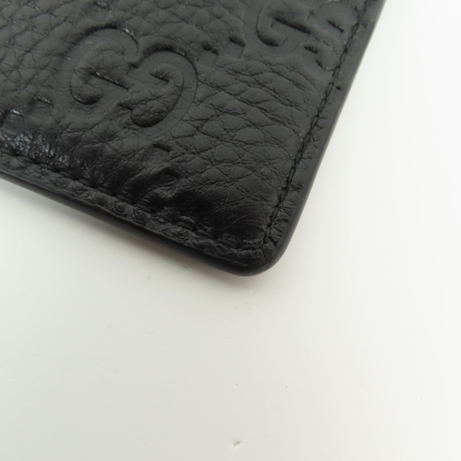 GUCCI GG Emblem Card Case 815883 AAEEM 1000 GG Grainy Leather Black 6610