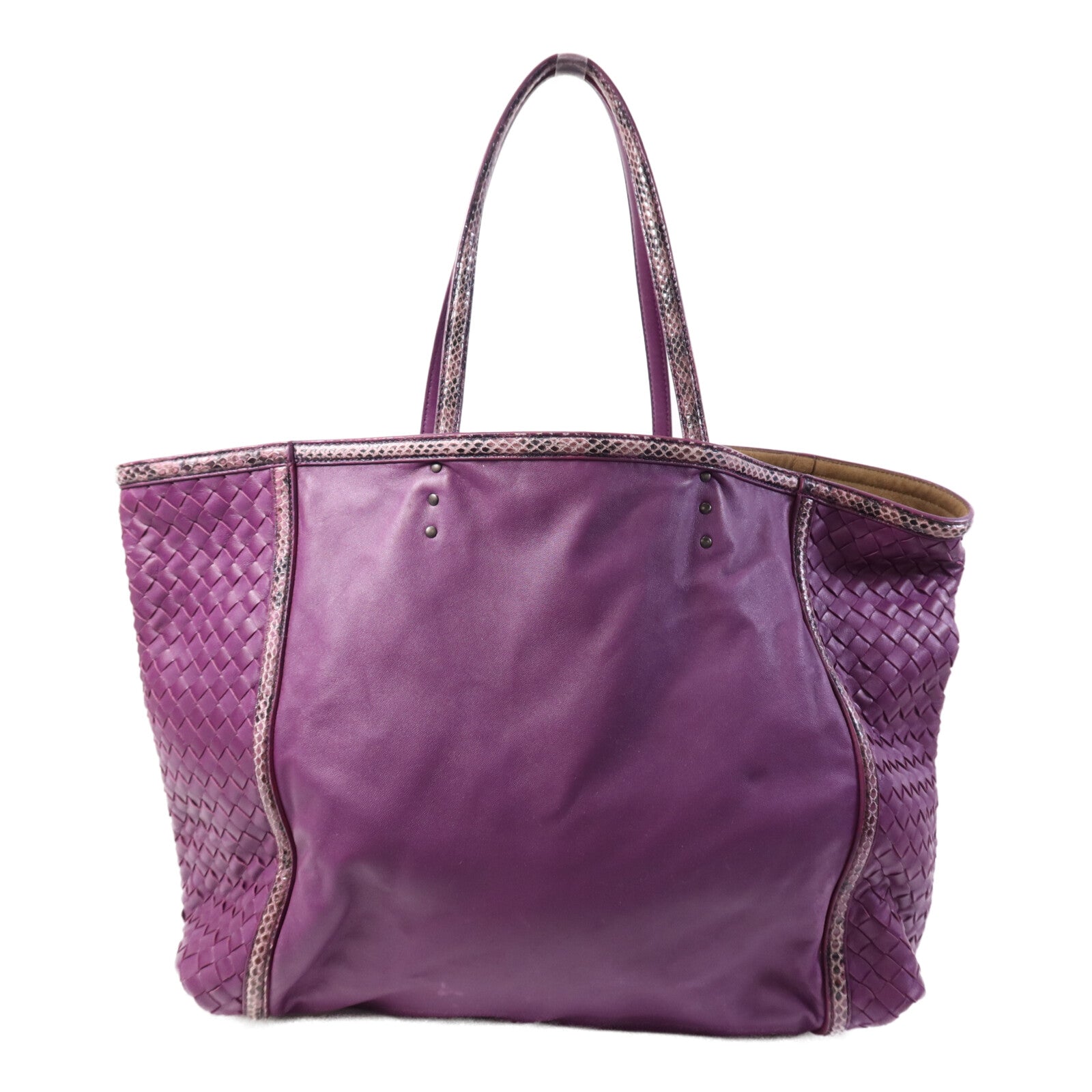 BOTTEGA VENETA 羊皮/蛇皮皮革Tote Bag銀扣手挽袋