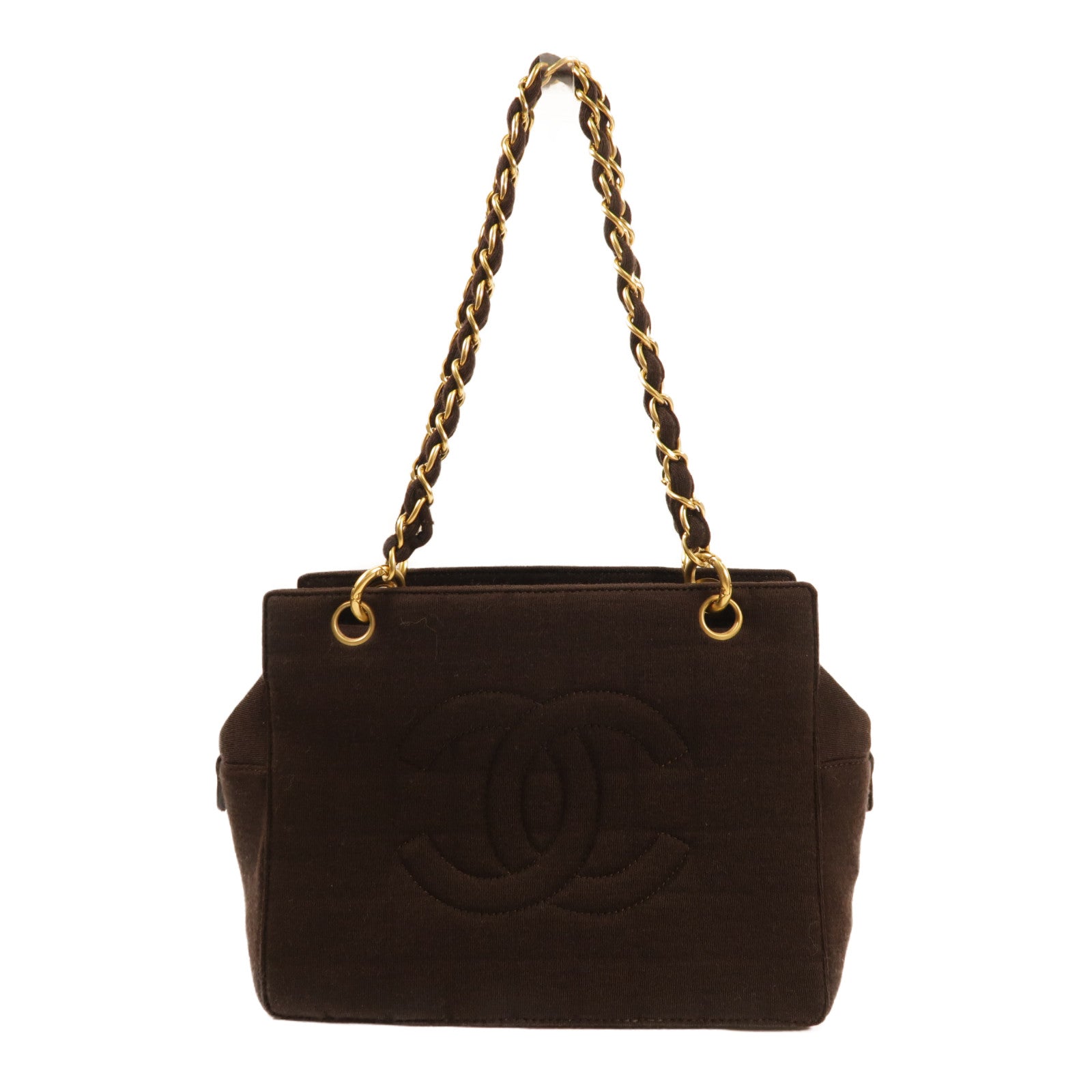 CHANEL CC Vintage Chain Shoulder Bag Canvas Brown