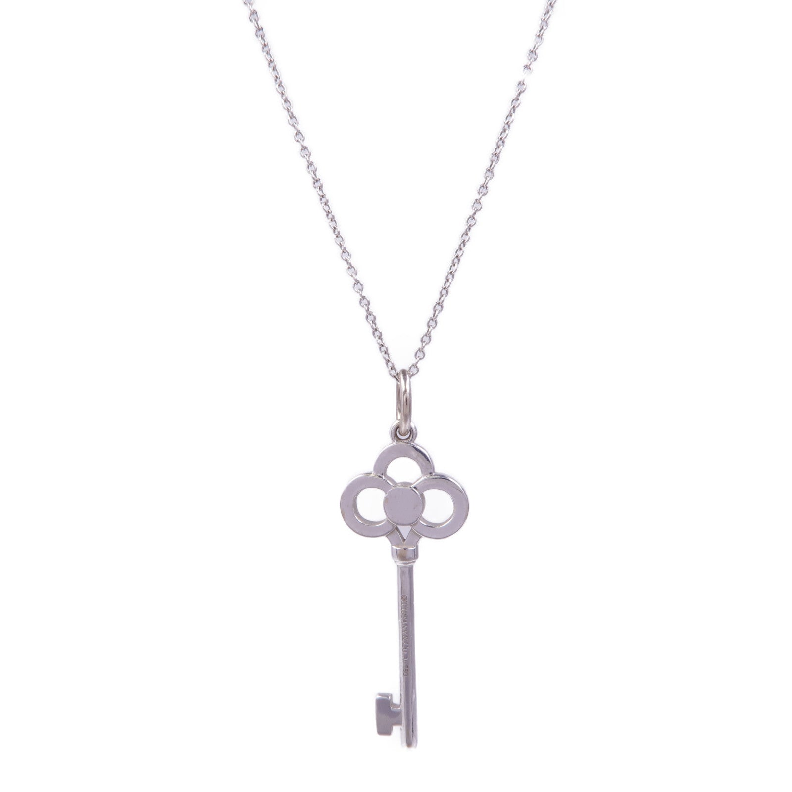 TIFFANY＆CO 18K白金/PT950鉑金Crown Key Necklace鑽石項鍊
