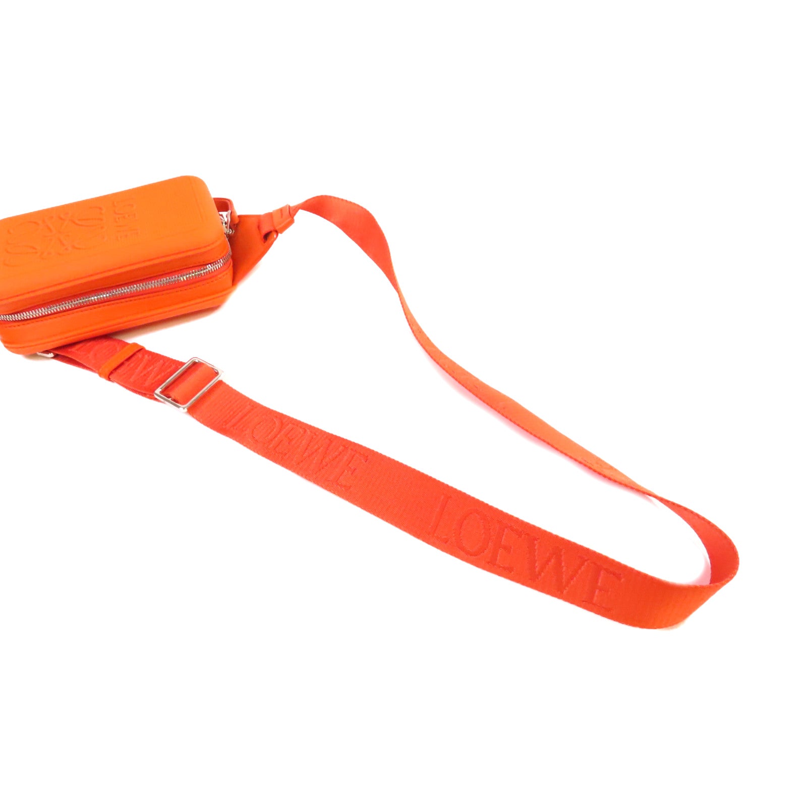 LOEWE TPU/牛皮皮革Molded Sling Crossbody Shoulder Bag銀扣肩背袋橙色