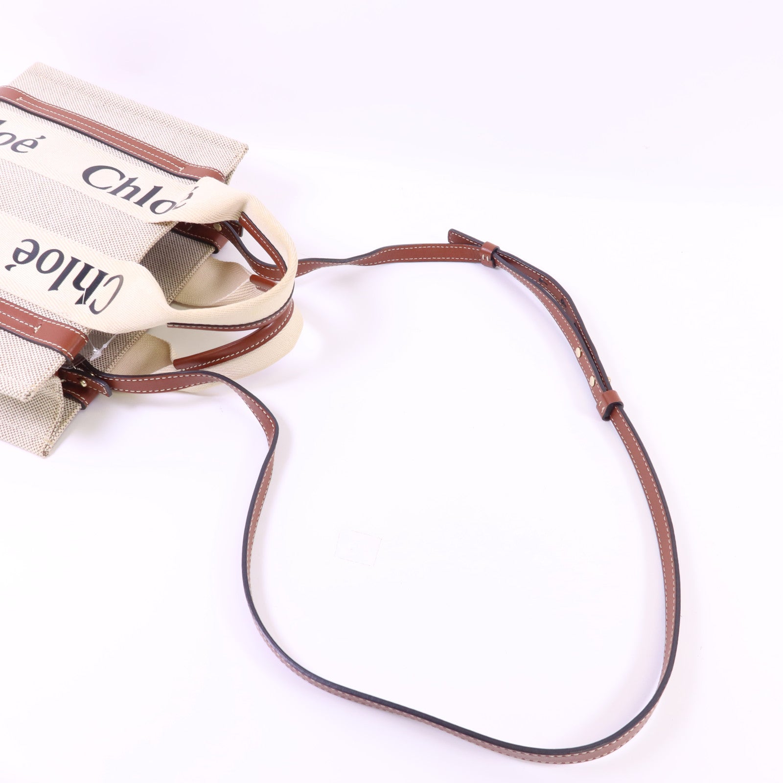 Chloe 帆布Woody Small金扣手挽肩背兩用袋