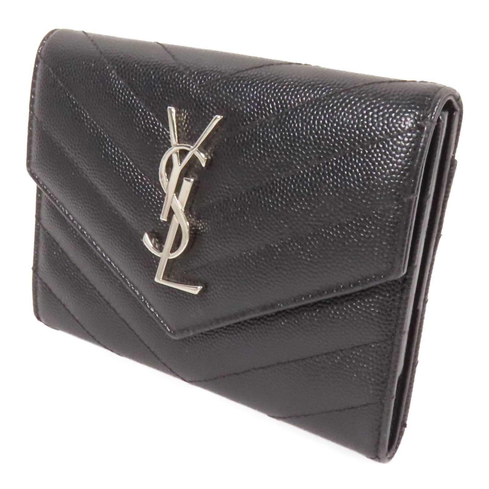 YVES SAINT LAURENT 牛皮皮革Fold Wallet銀扣錢包