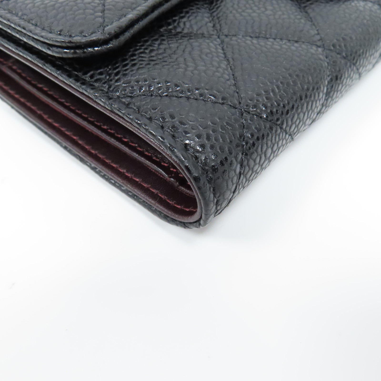 CHANEL 菱格牛皮皮革Wallet金扣長錢包黑色