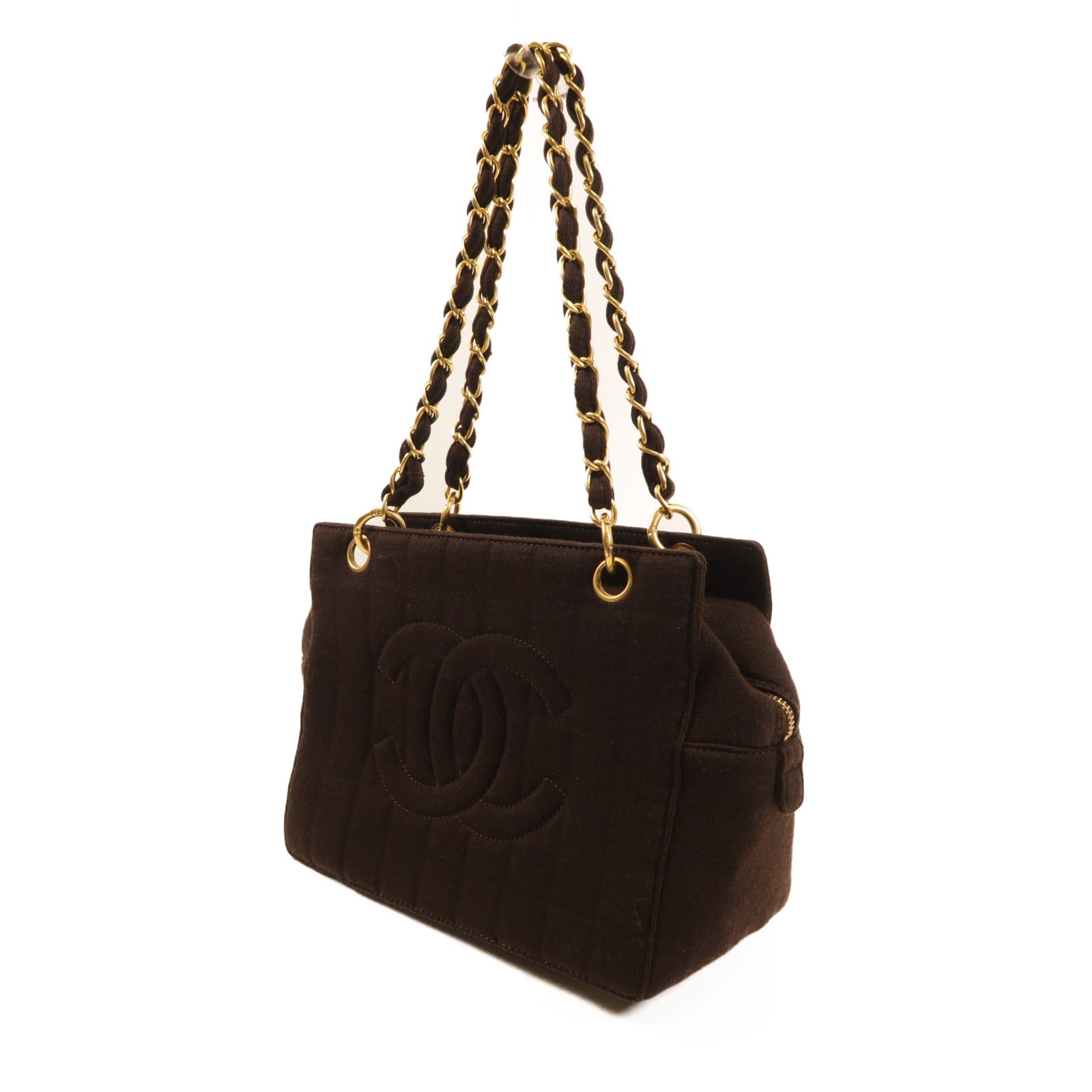 CHANEL CC Vintage Chain Shoulder Bag Canvas Brown