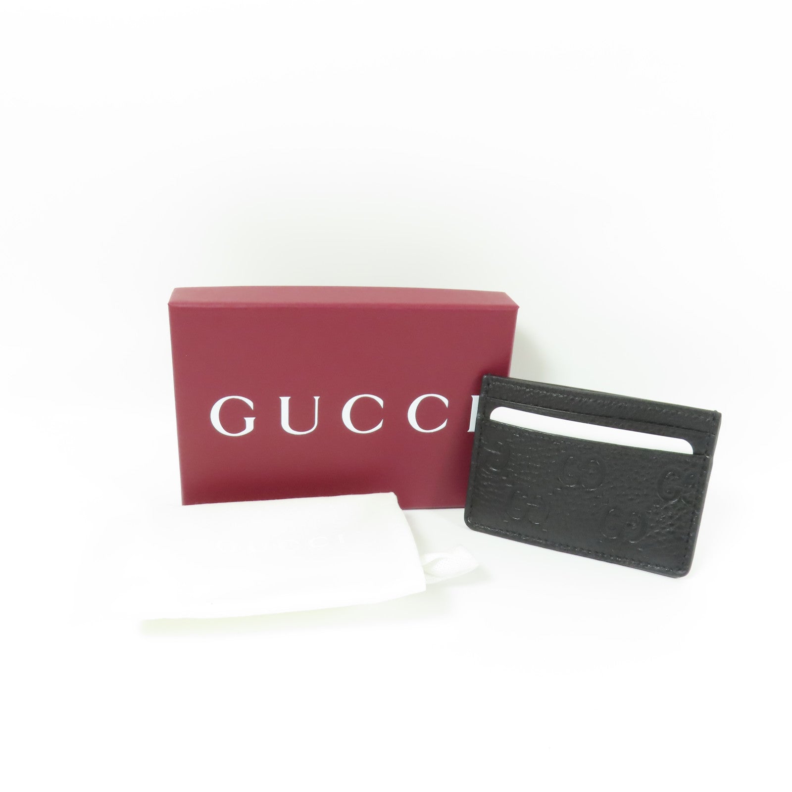 GUCCI GG Emblem Card Case 815883 AAEEM 1000 GG Grainy Leather Black 6634