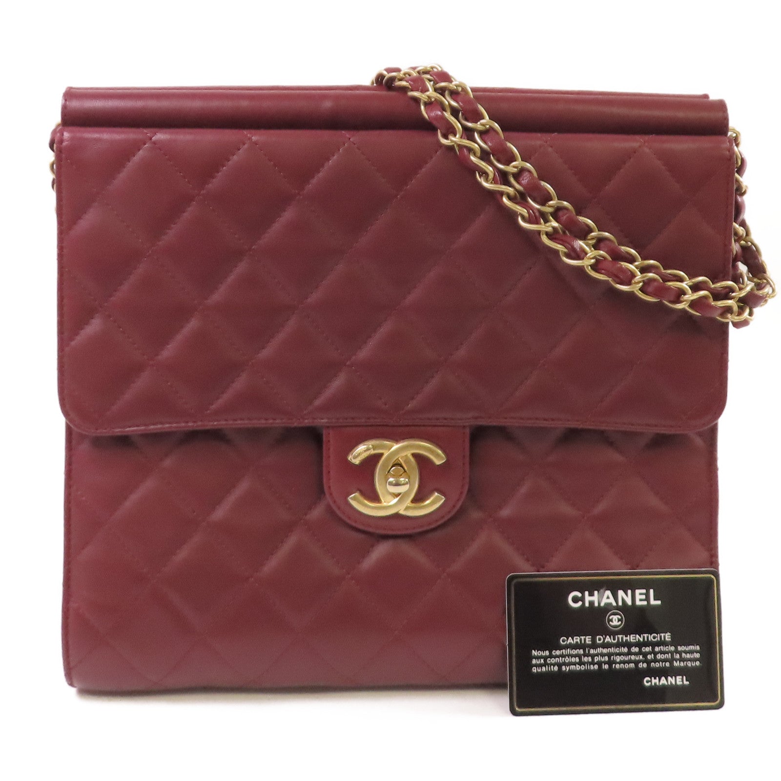 CHANEL 【激減優惠】菱格牛皮皮革Chain Shoulder Bag金扣鏈帶肩背袋酒紅色