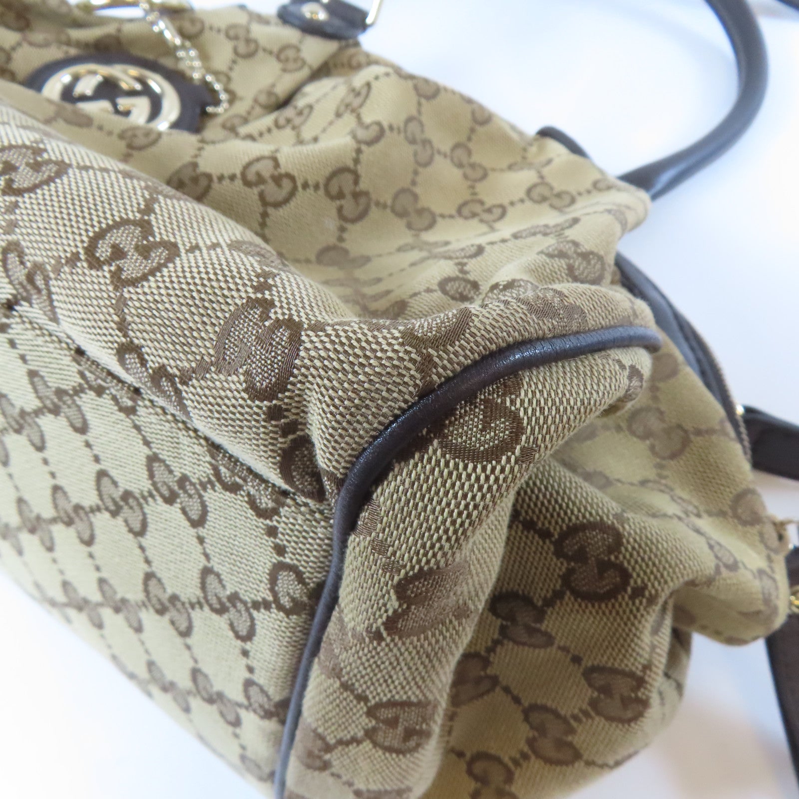 GUCCI 【激減優惠】帆布Sukey Boston Bag金扣手挽肩背兩用袋啡色
