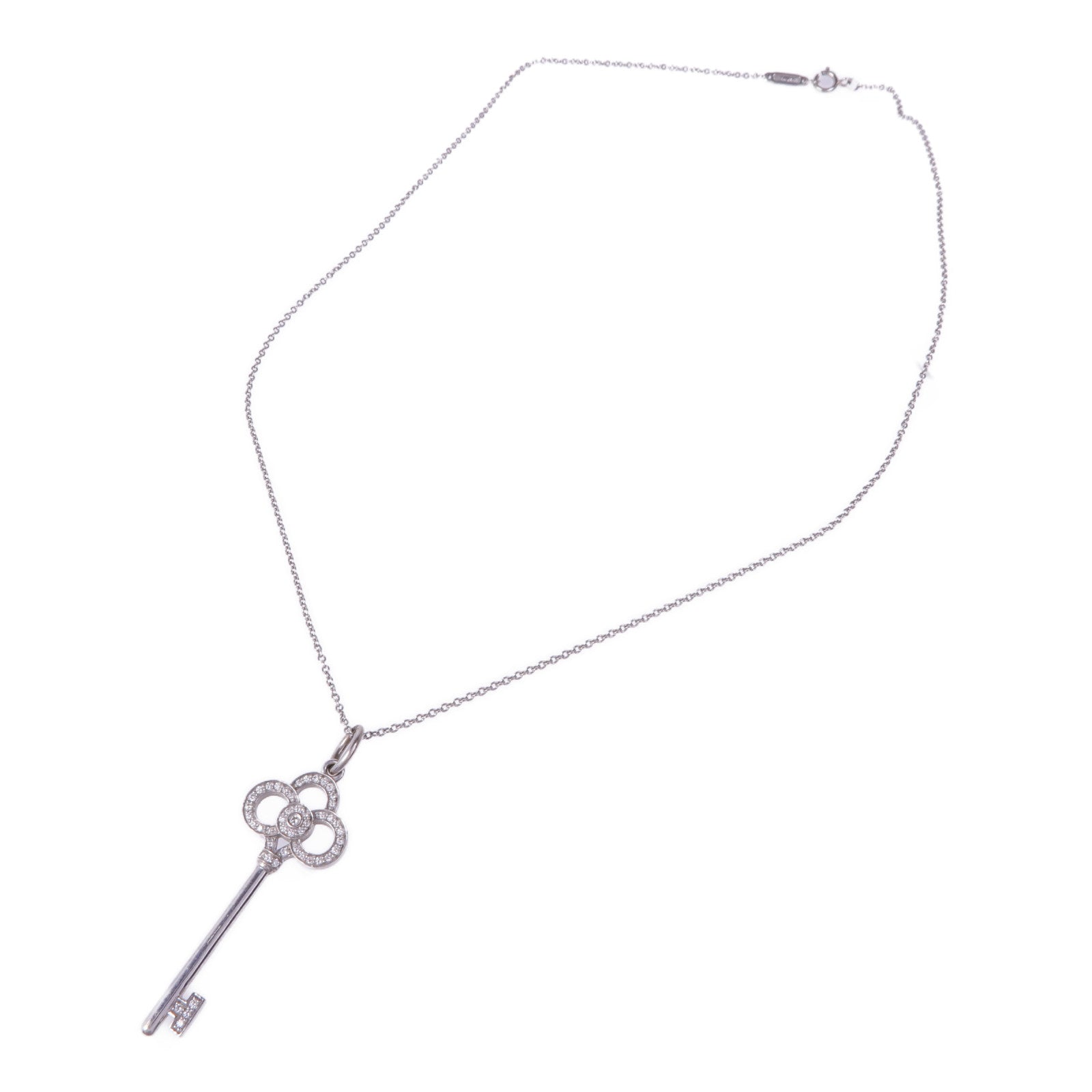 TIFFANY＆CO 18K白金/PT950鉑金Crown Key Necklace鑽石項鍊