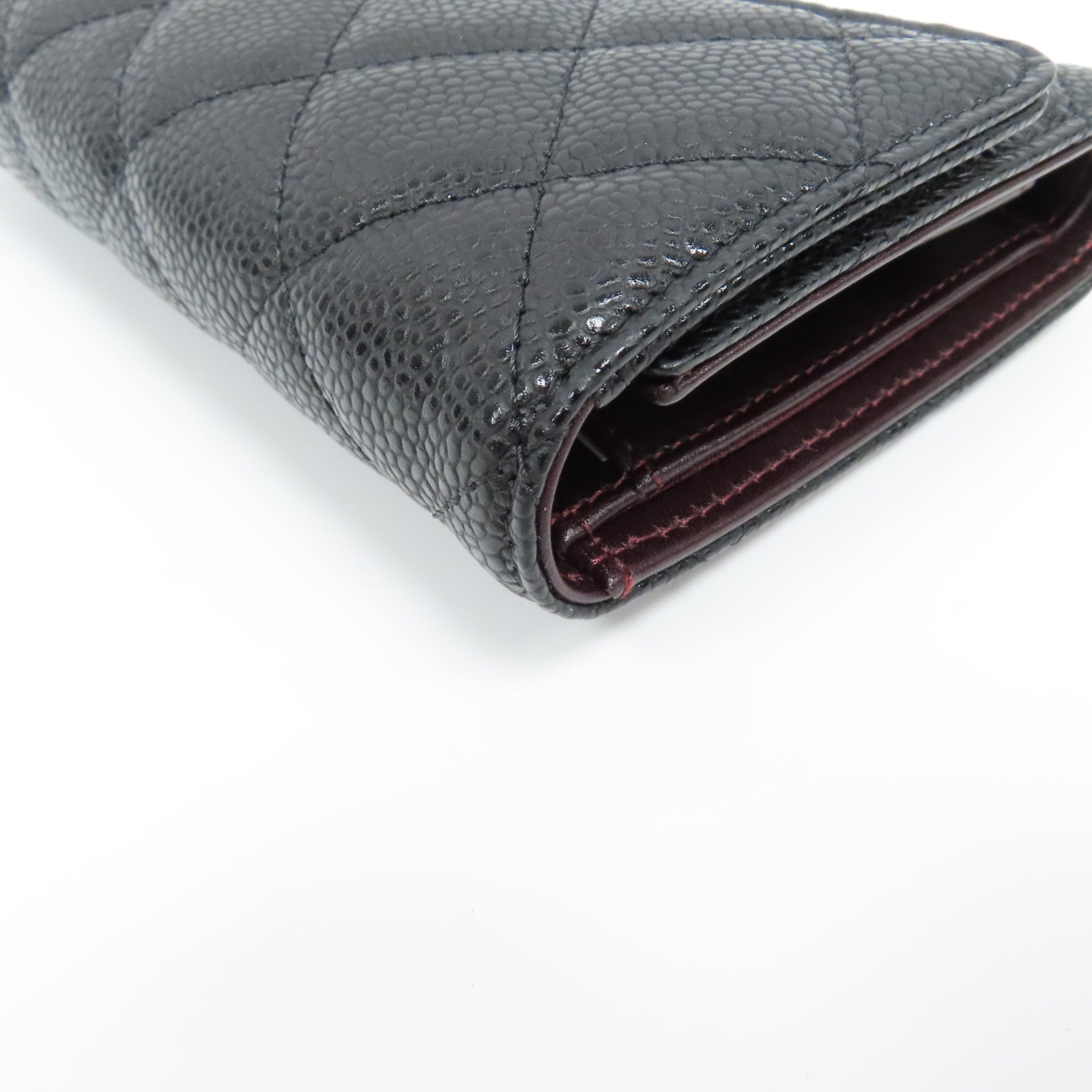 CHANEL 菱格牛皮皮革Wallet金扣長錢包黑色