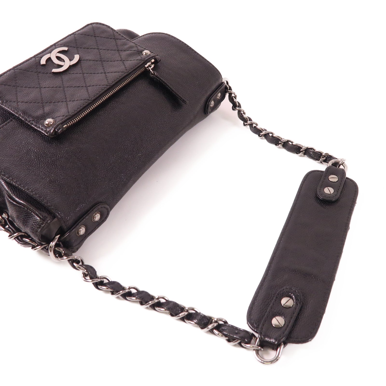 CHANEL 牛皮皮革Pocket in the City銀扣肩背袋