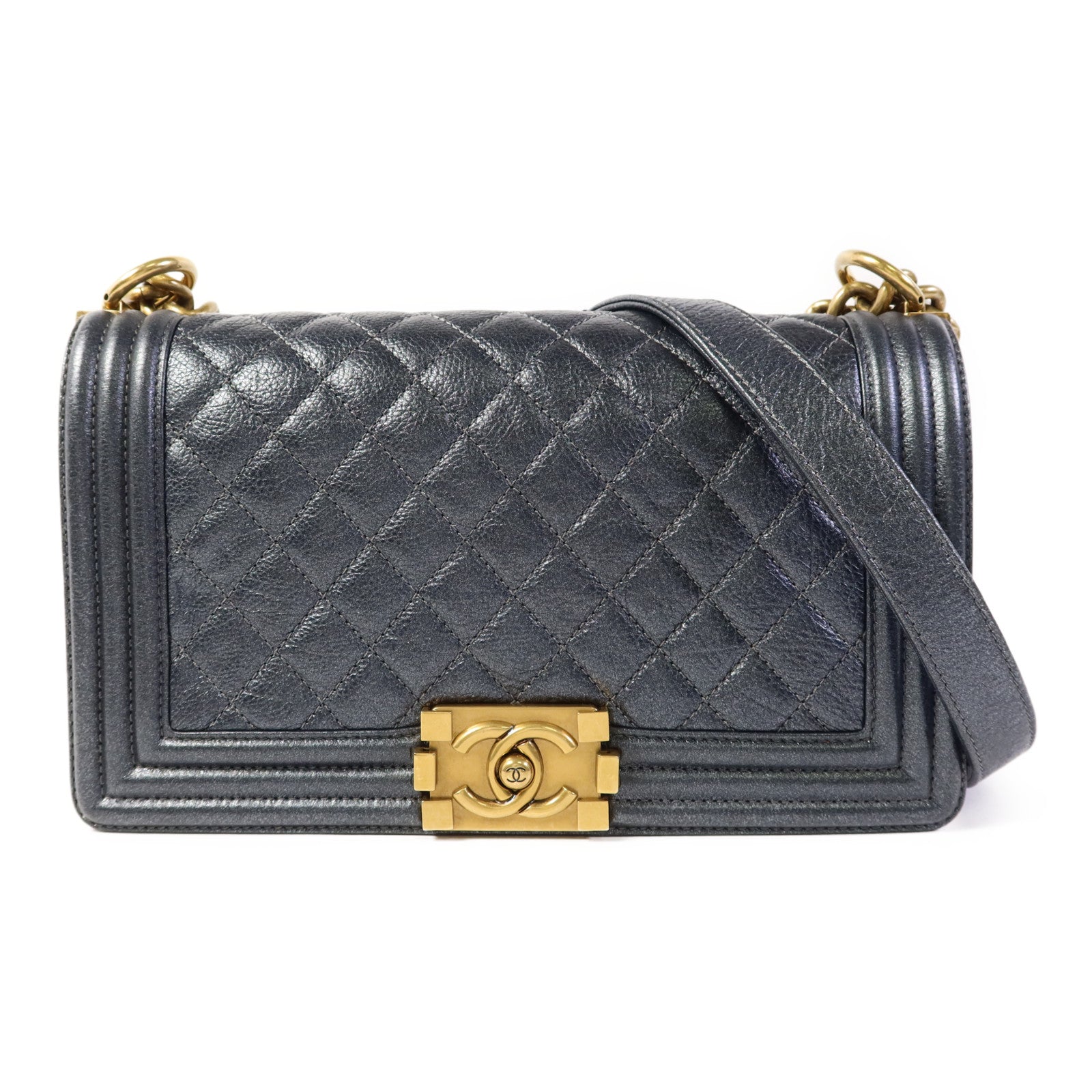 CHANEL 【激減優惠】牛皮皮革Boy 25金扣鏈帶肩背袋