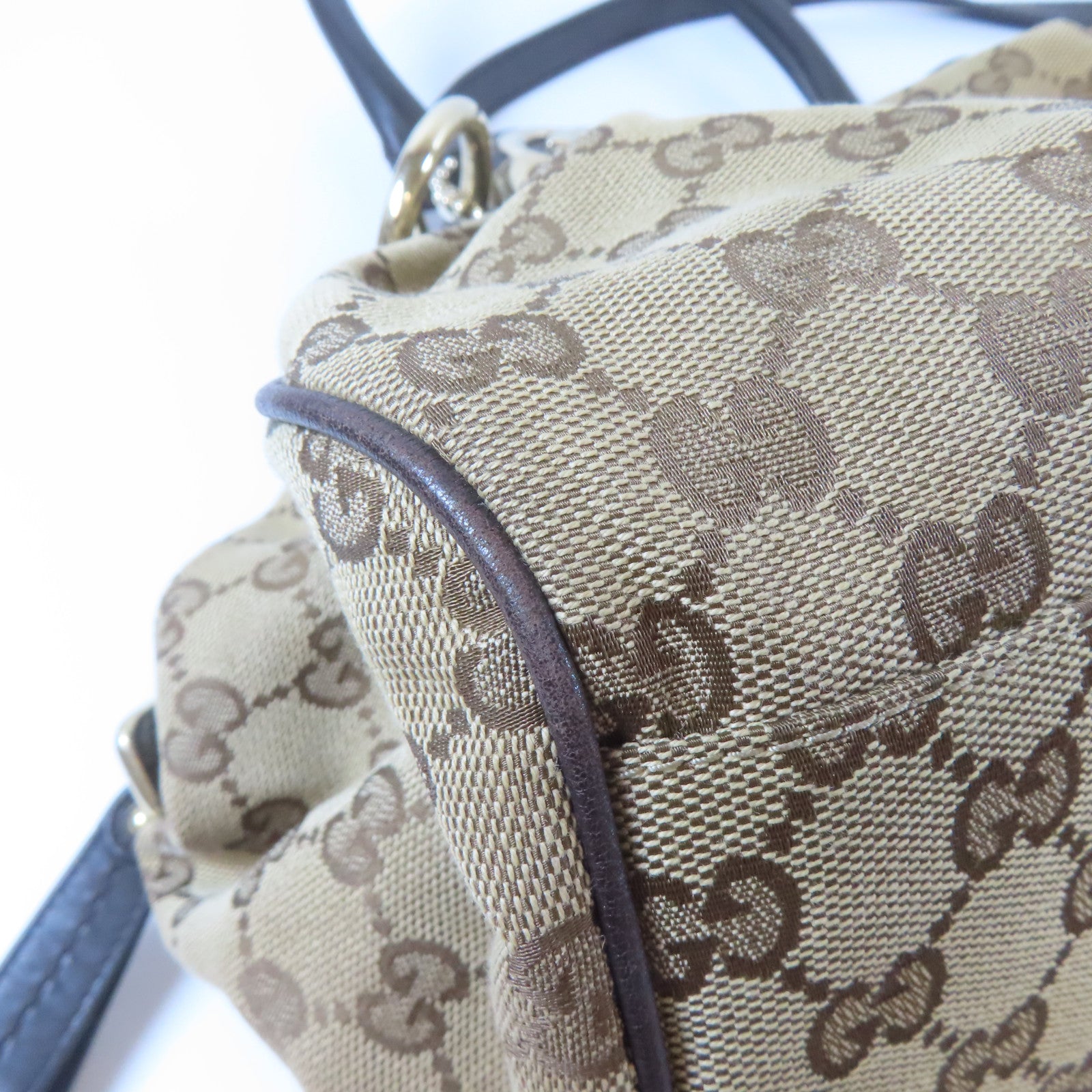 GUCCI 【激減優惠】帆布Sukey Boston Bag金扣手挽肩背兩用袋啡色