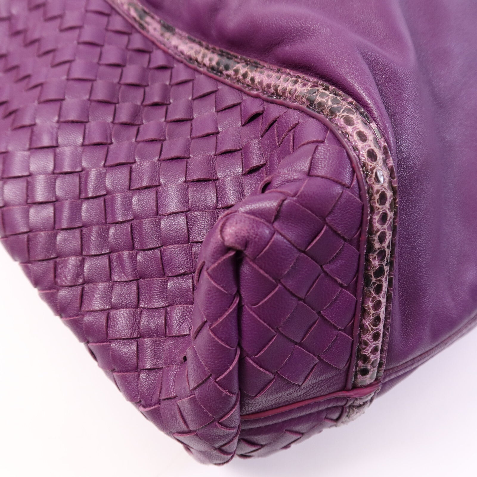 BOTTEGA VENETA 羊皮/蛇皮皮革Tote Bag銀扣手挽袋