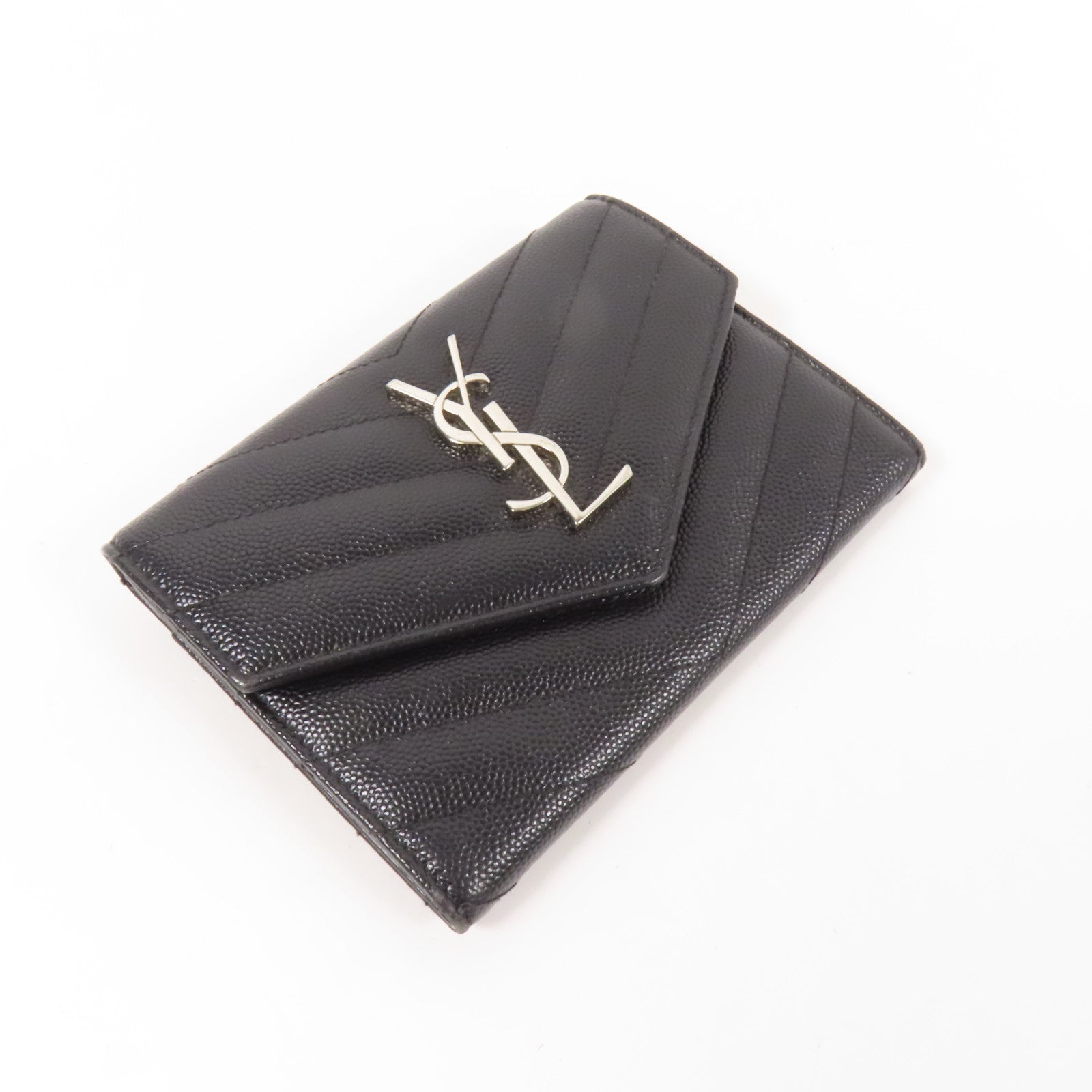 YVES SAINT LAURENT 牛皮皮革Fold Wallet銀扣錢包