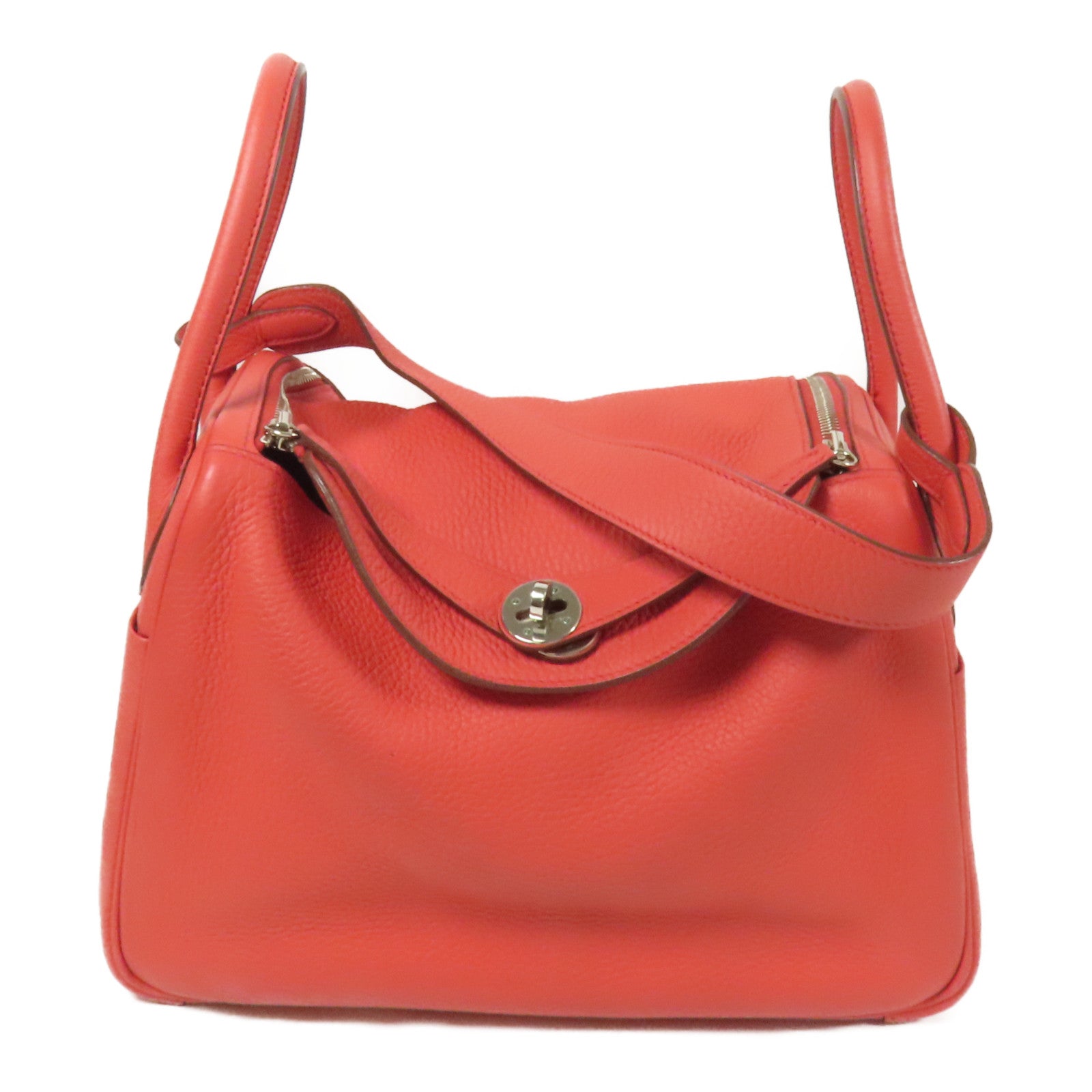HERMES 【激減優惠】Clemence皮革Lindy 30銀扣手挽肩背兩用袋Red