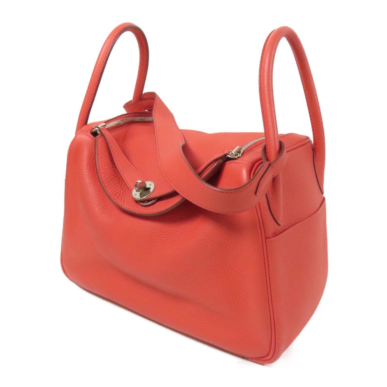 HERMES 【激減優惠】Clemence皮革Lindy 30銀扣手挽肩背兩用袋Red