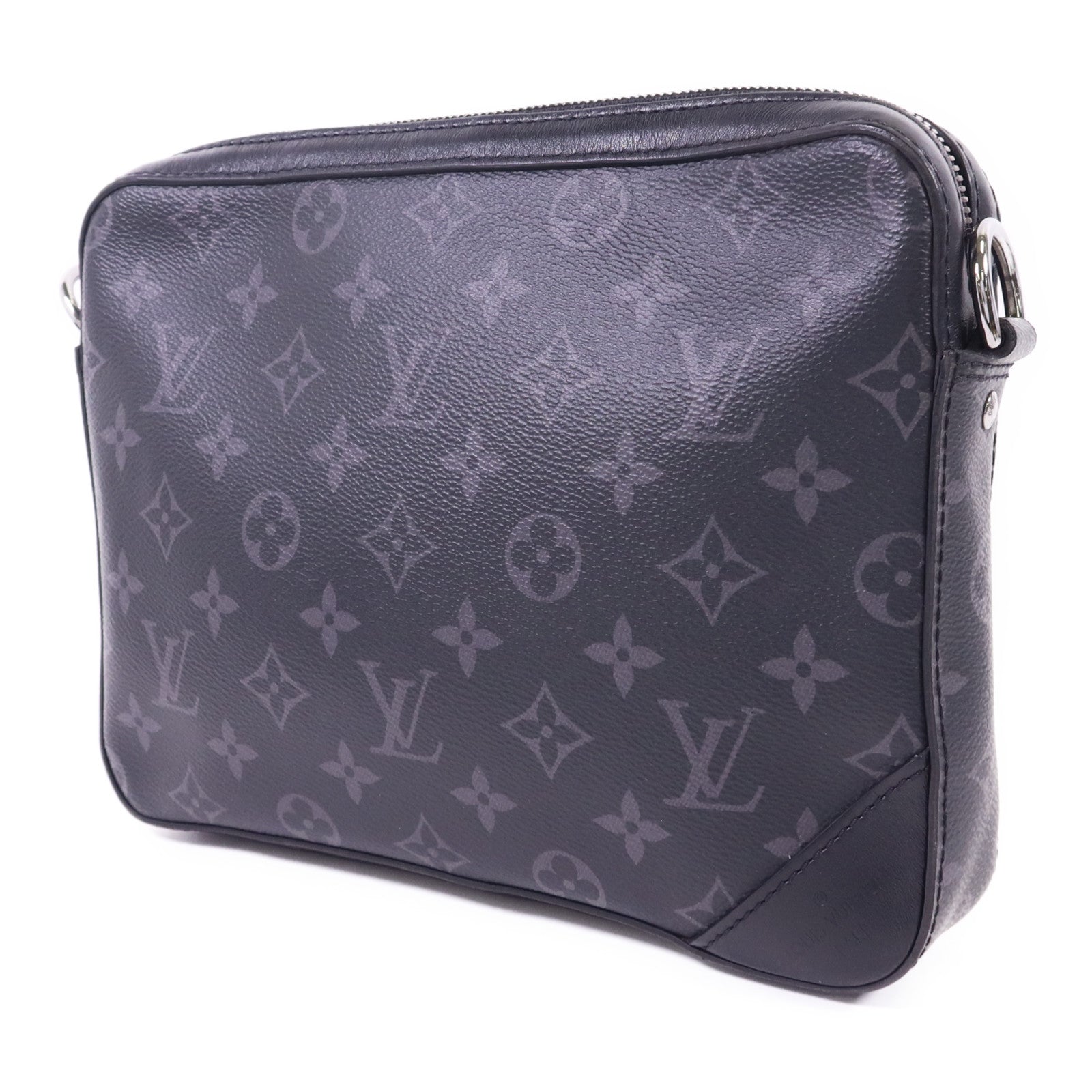 LOUIS VUITTON Monogram Eclipse Reverse Trio Messenger銀扣肩背袋灰色